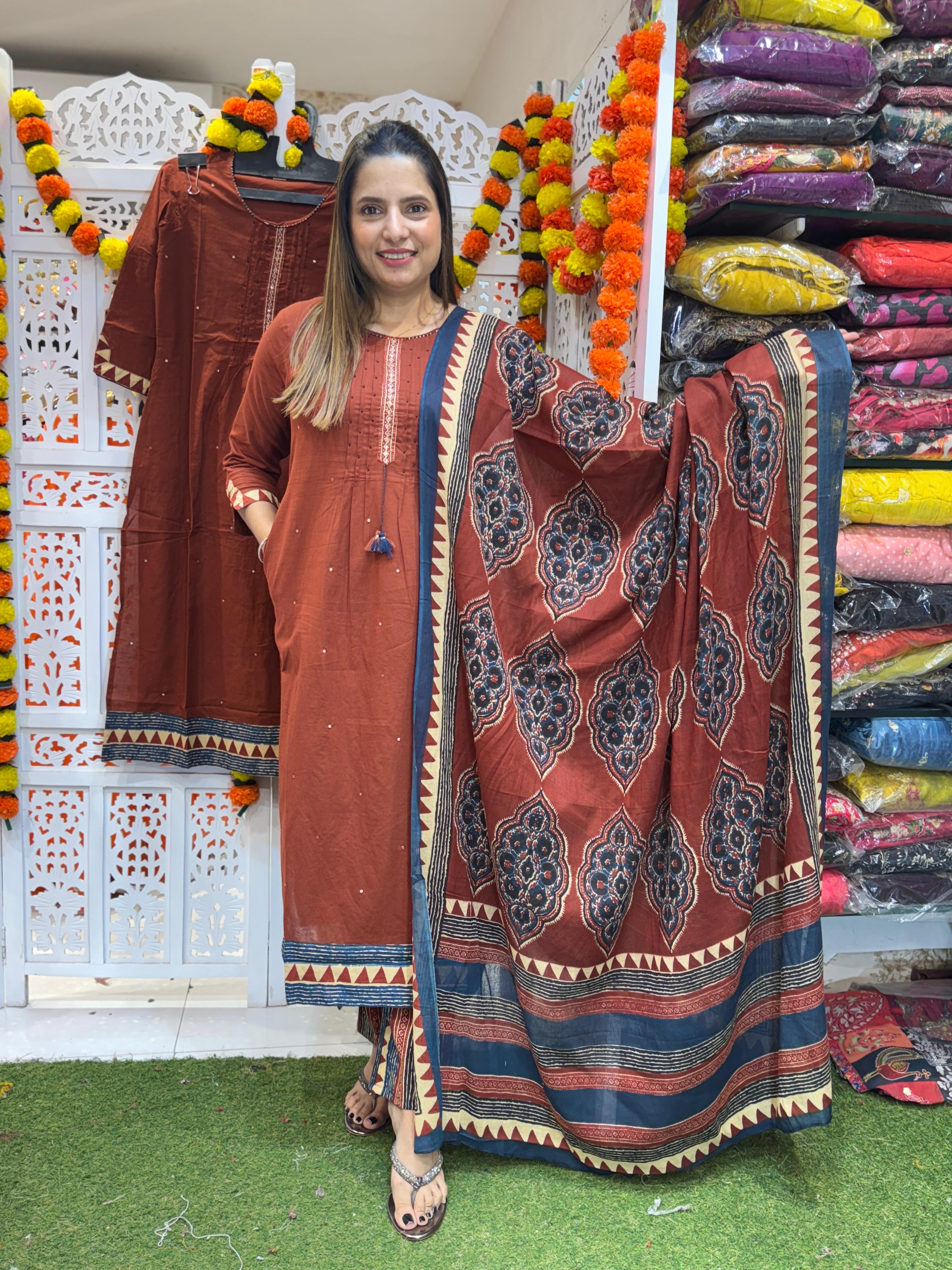 Cotton Maroon 3pc Set