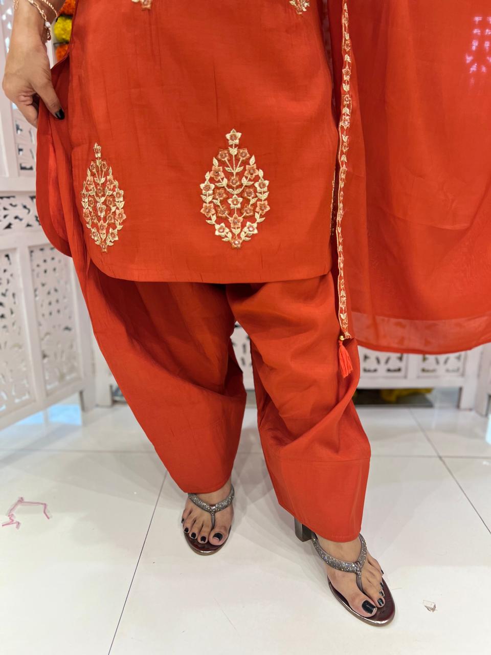 Cotton Silk Farsi Salwar Orange 3pc Set
