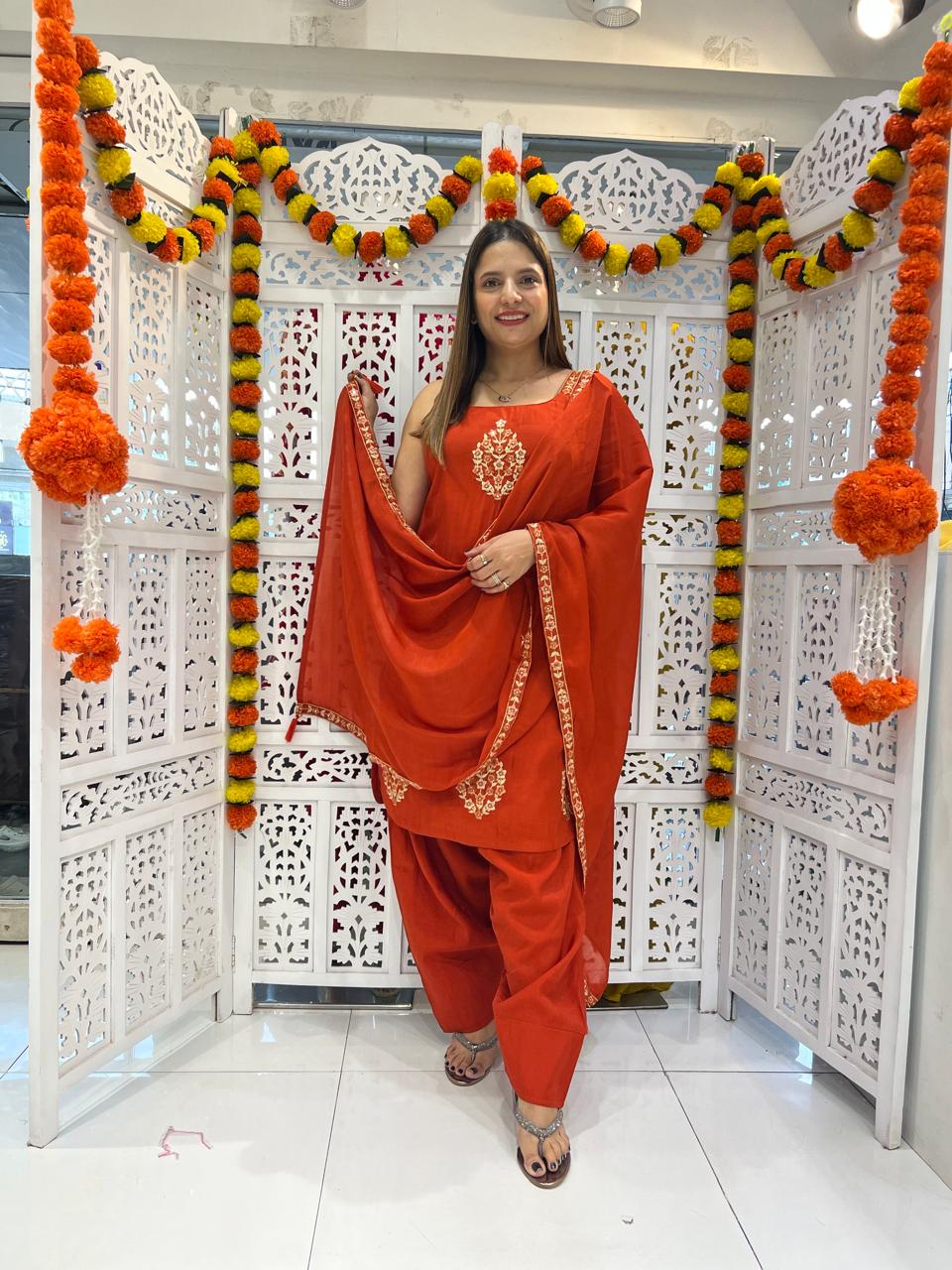 Cotton Silk Farsi Salwar Orange 3pc Set