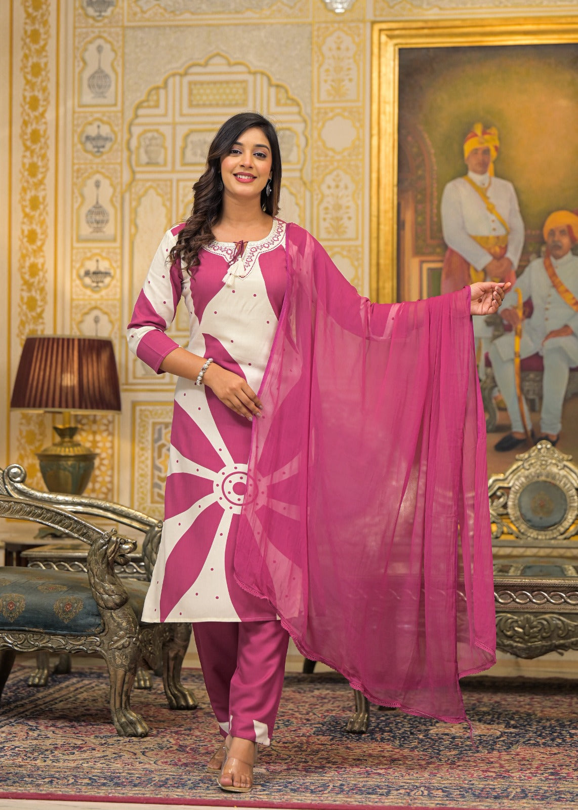 German Rayon White And Pink 3pc Set