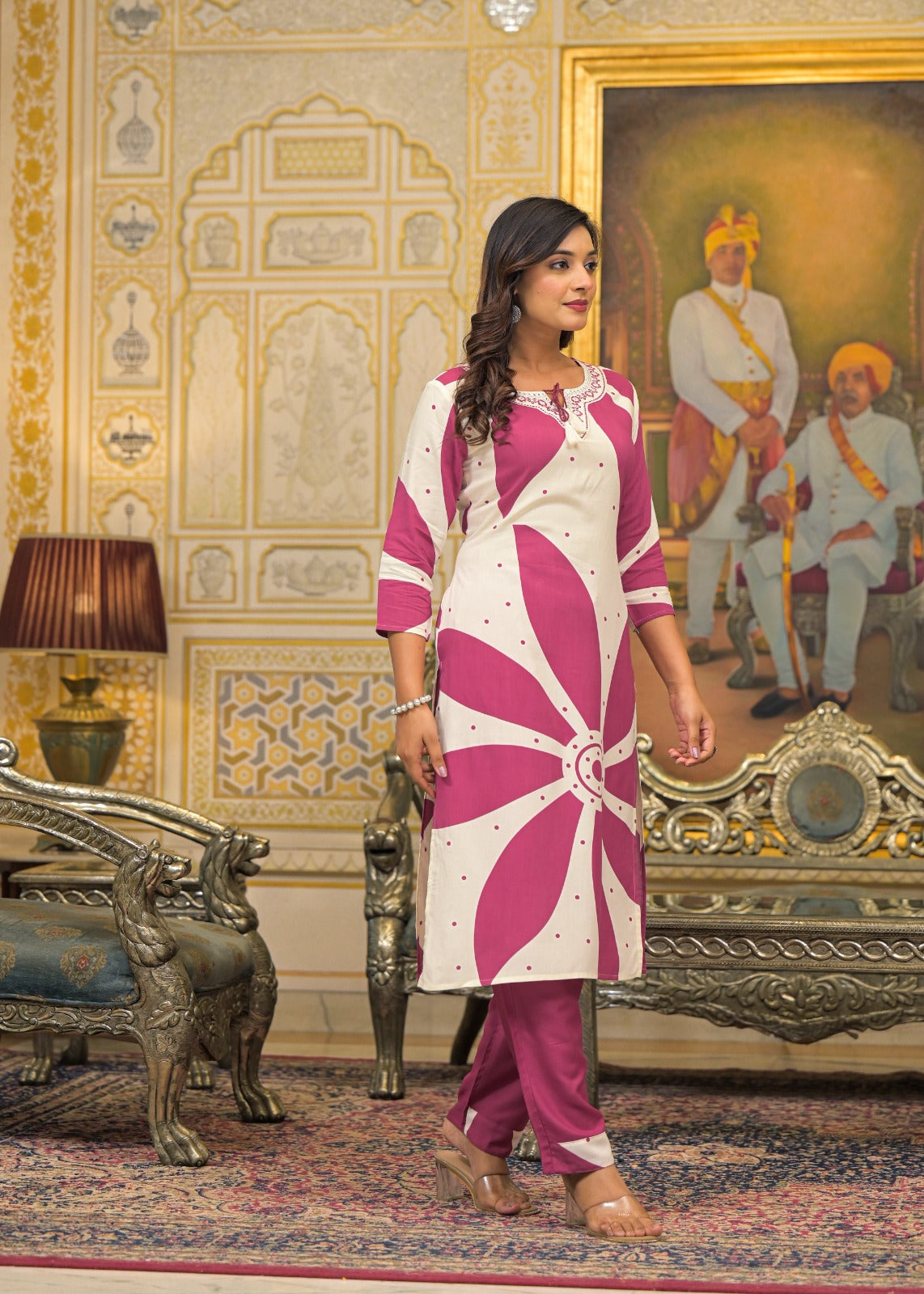 German Rayon White And Pink 3pc Set