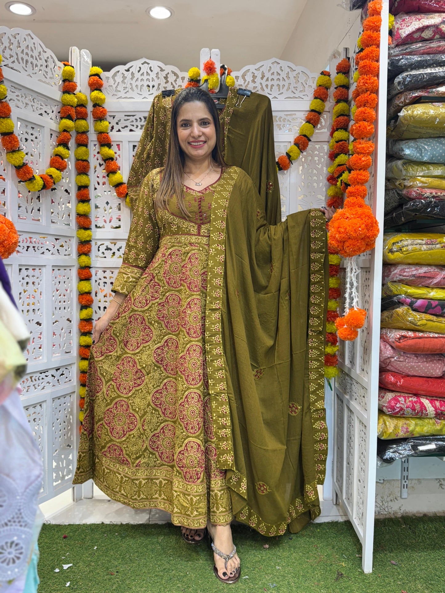 Pure Cotton Anarkali Mahendi 3pc Set