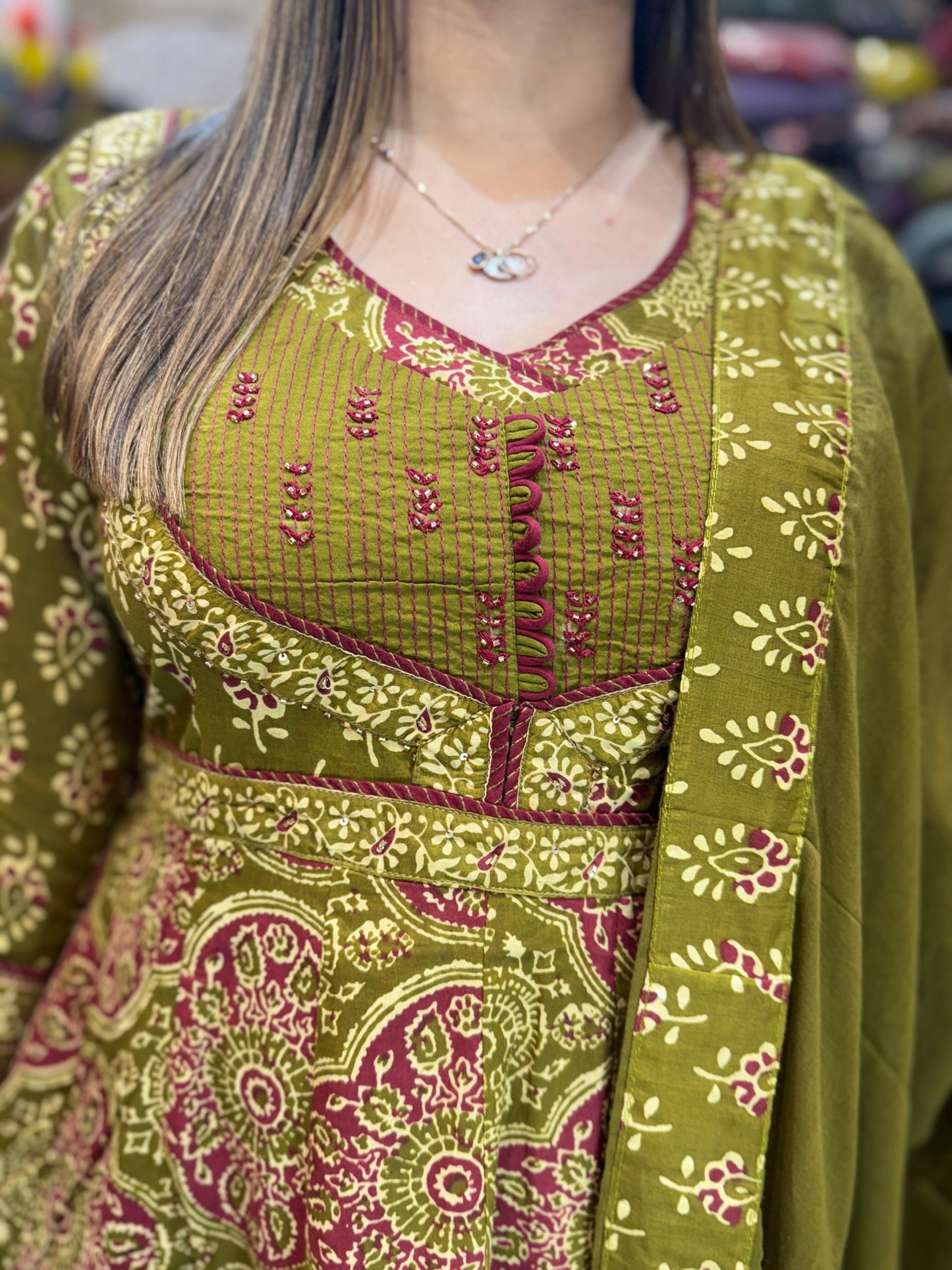 Pure Cotton Anarkali Mahendi 3pc Set