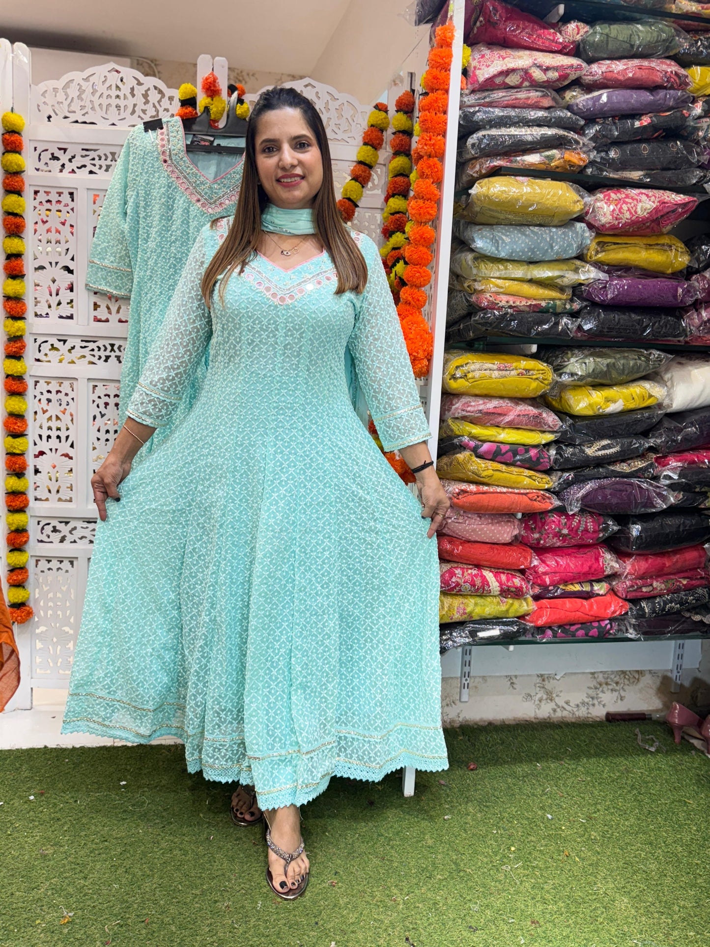 Pure Georgette Blue 3pc Set