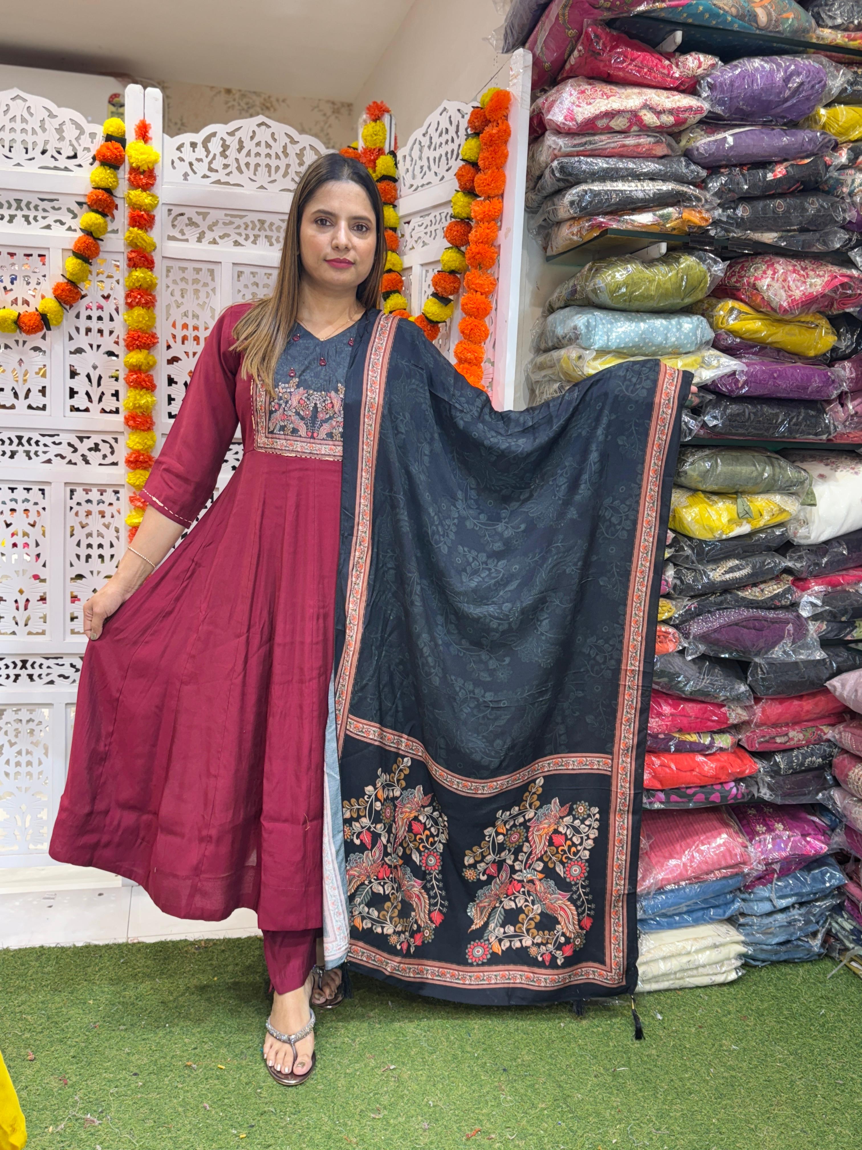 Cotton Silk Maroon 3pc Set