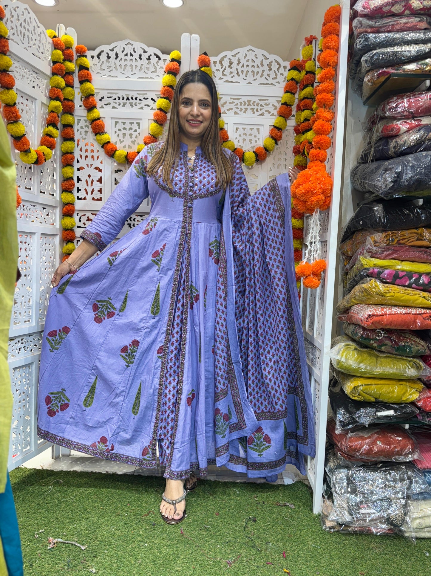 Cotton Light Purple Anarkali 3pc Set