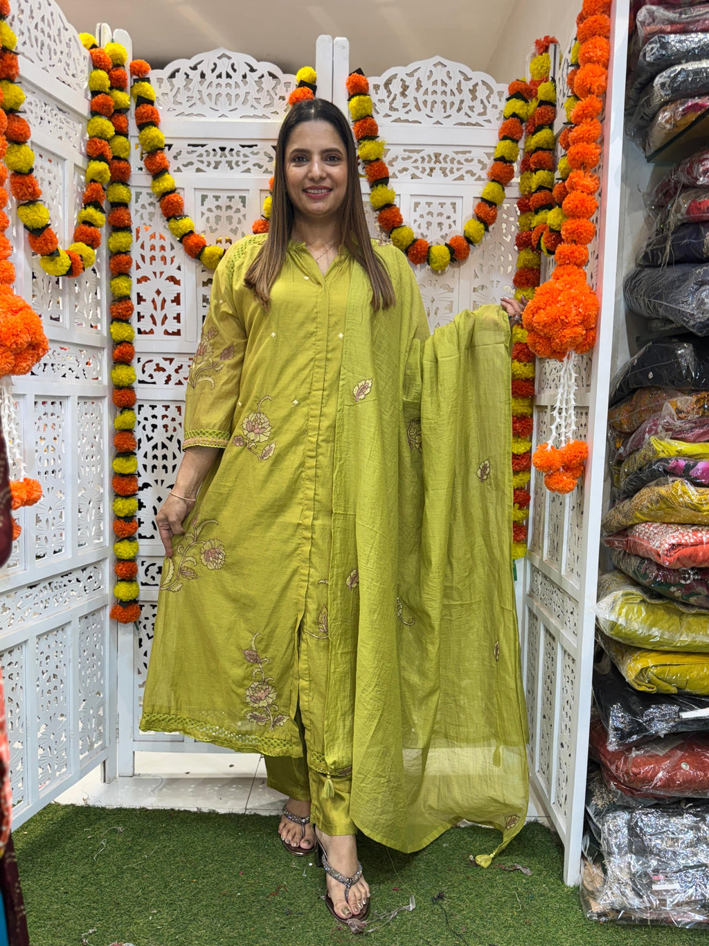 Mull Chanderi Green 3pc Set