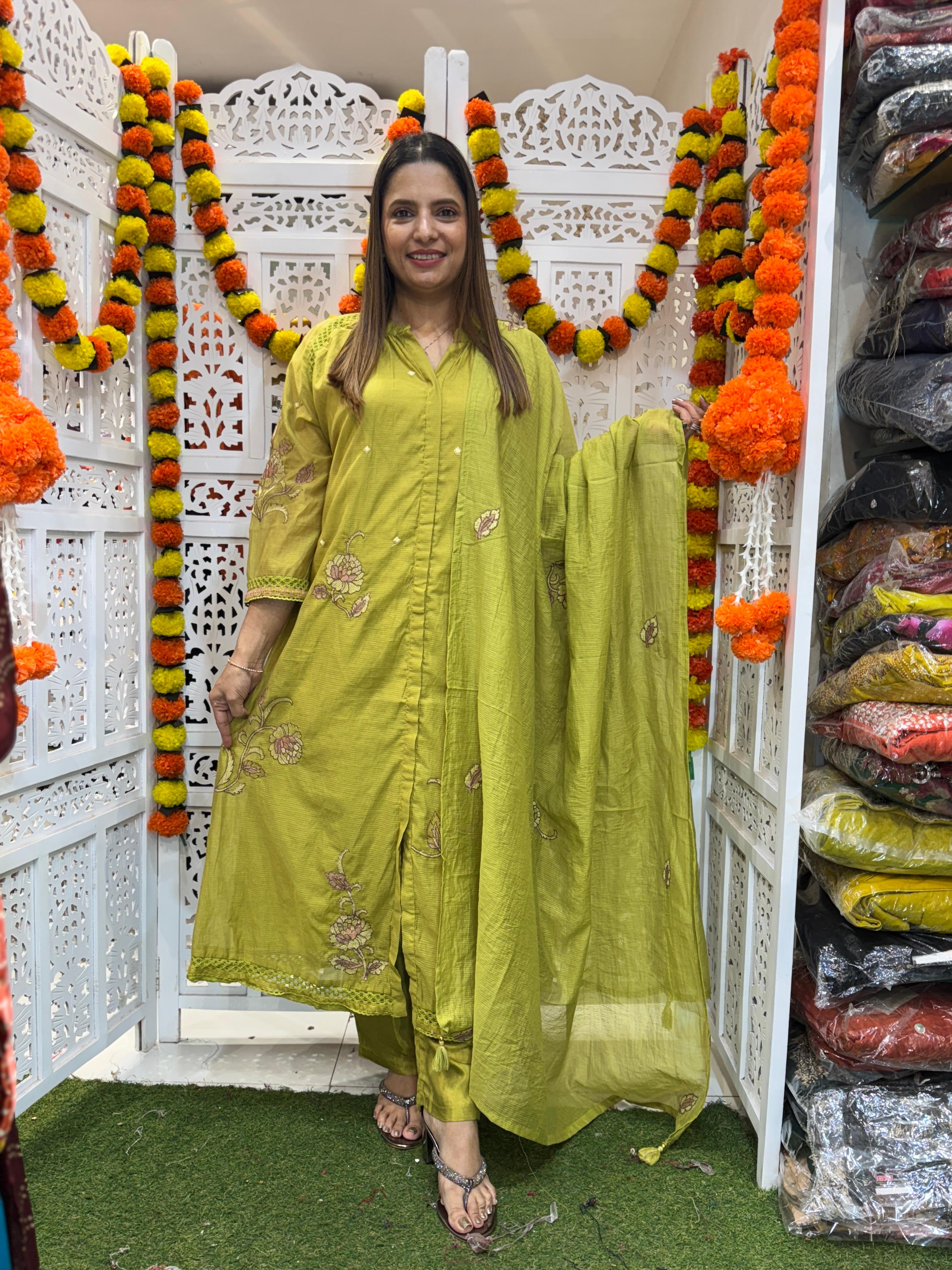 Mull Chanderi Green 3pc Set