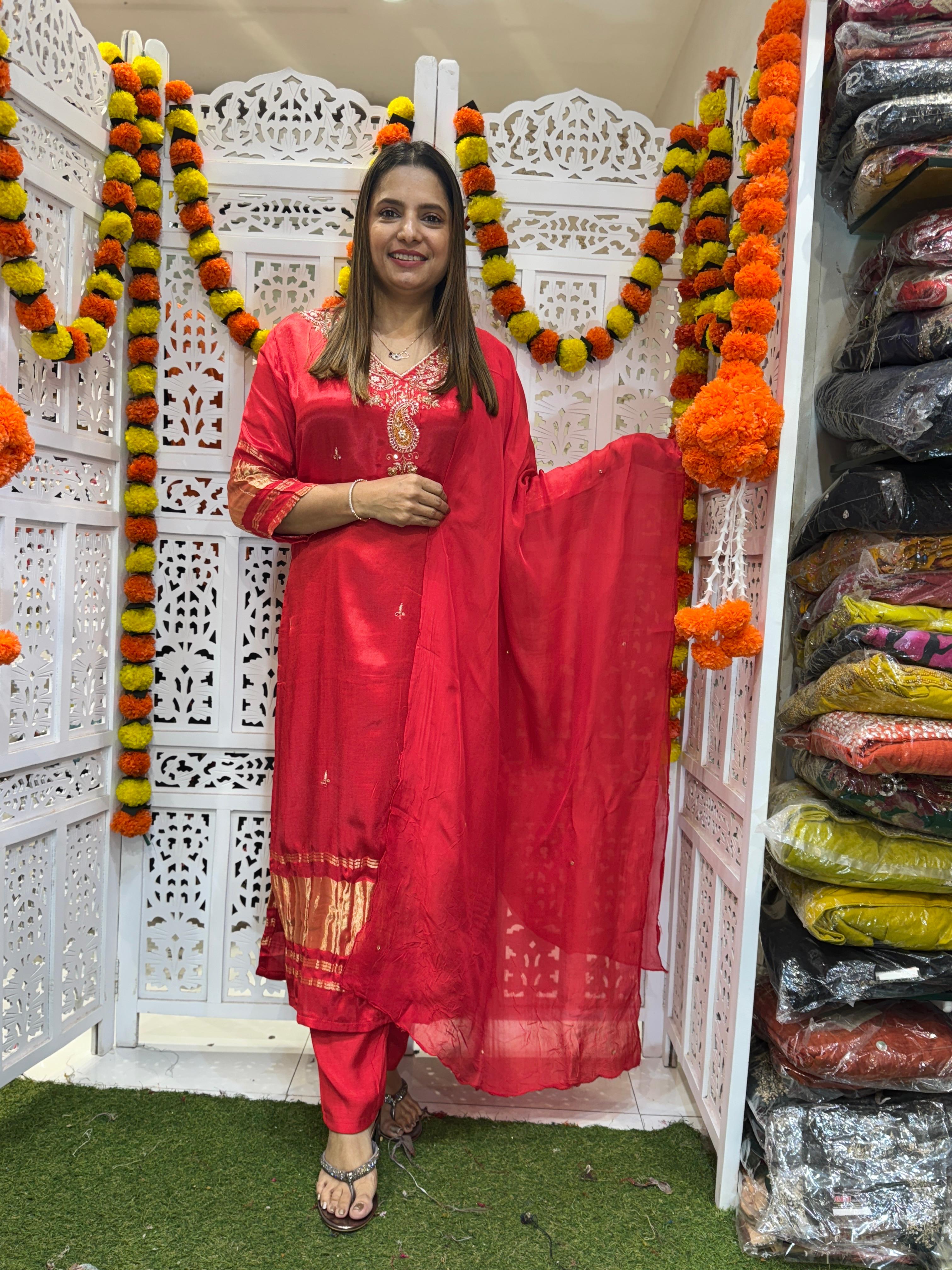 Gaji Silk Red 3pc Set