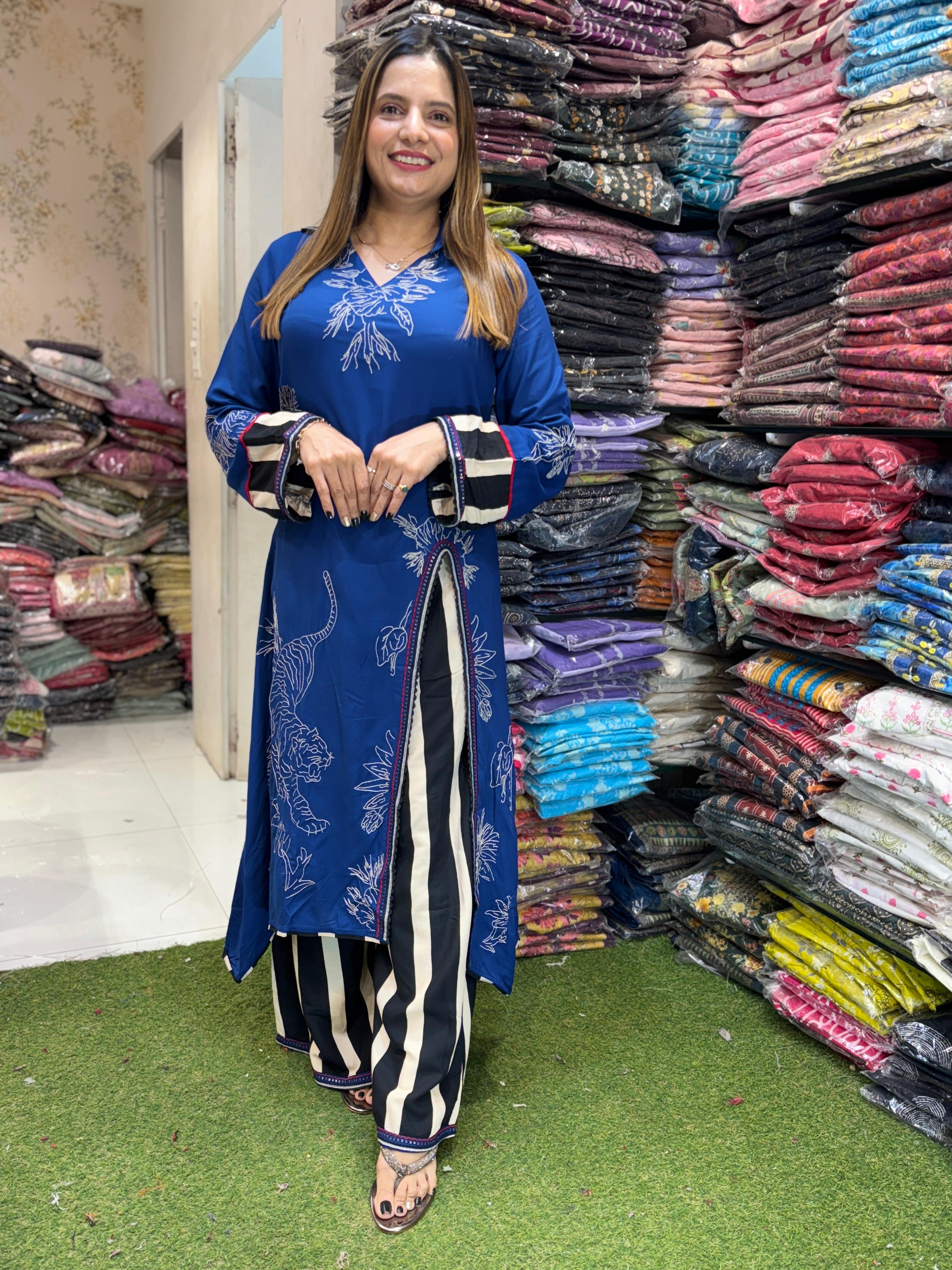 German Rayon Blue 2pc Set