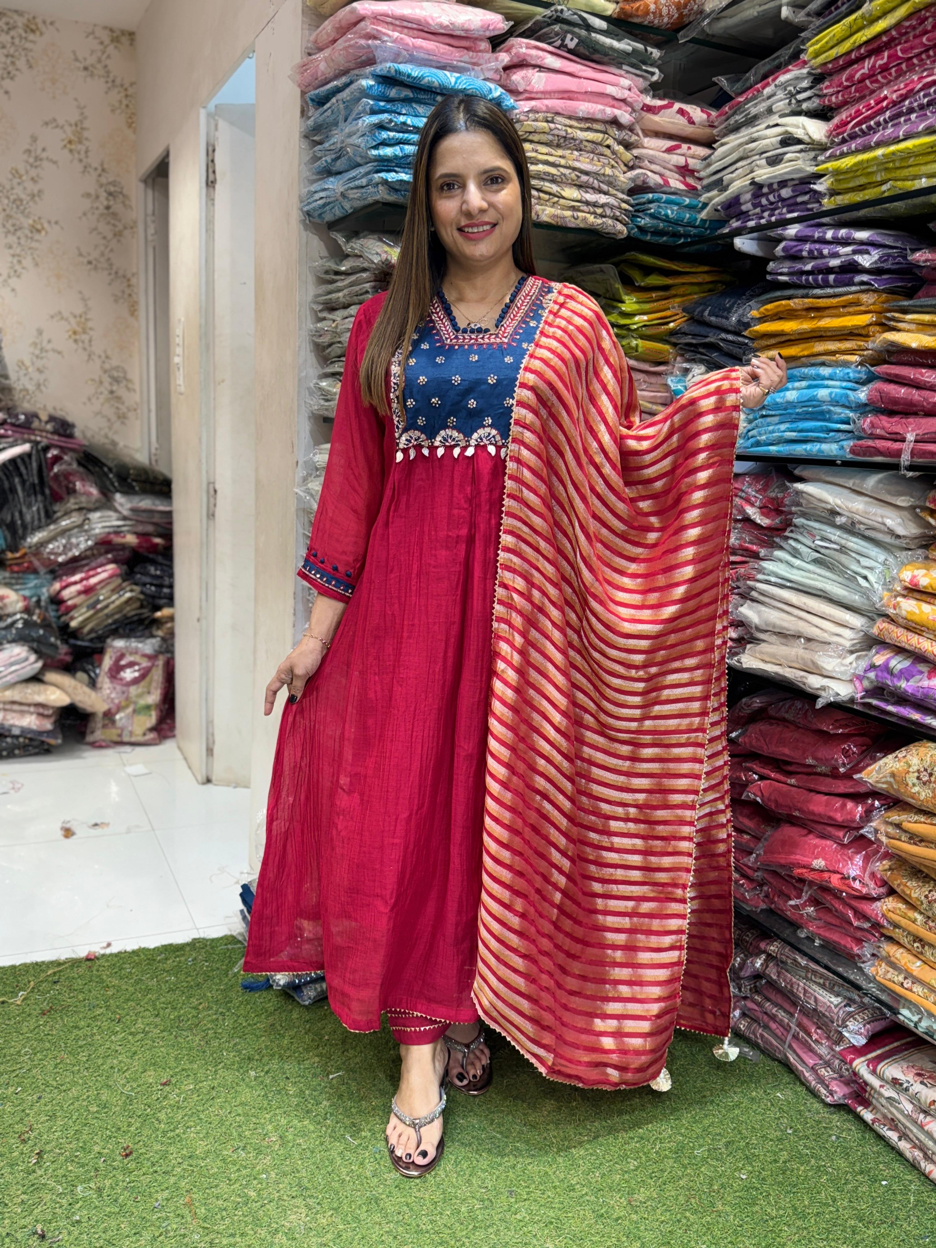 Mull Chanderi Red 3pc Set