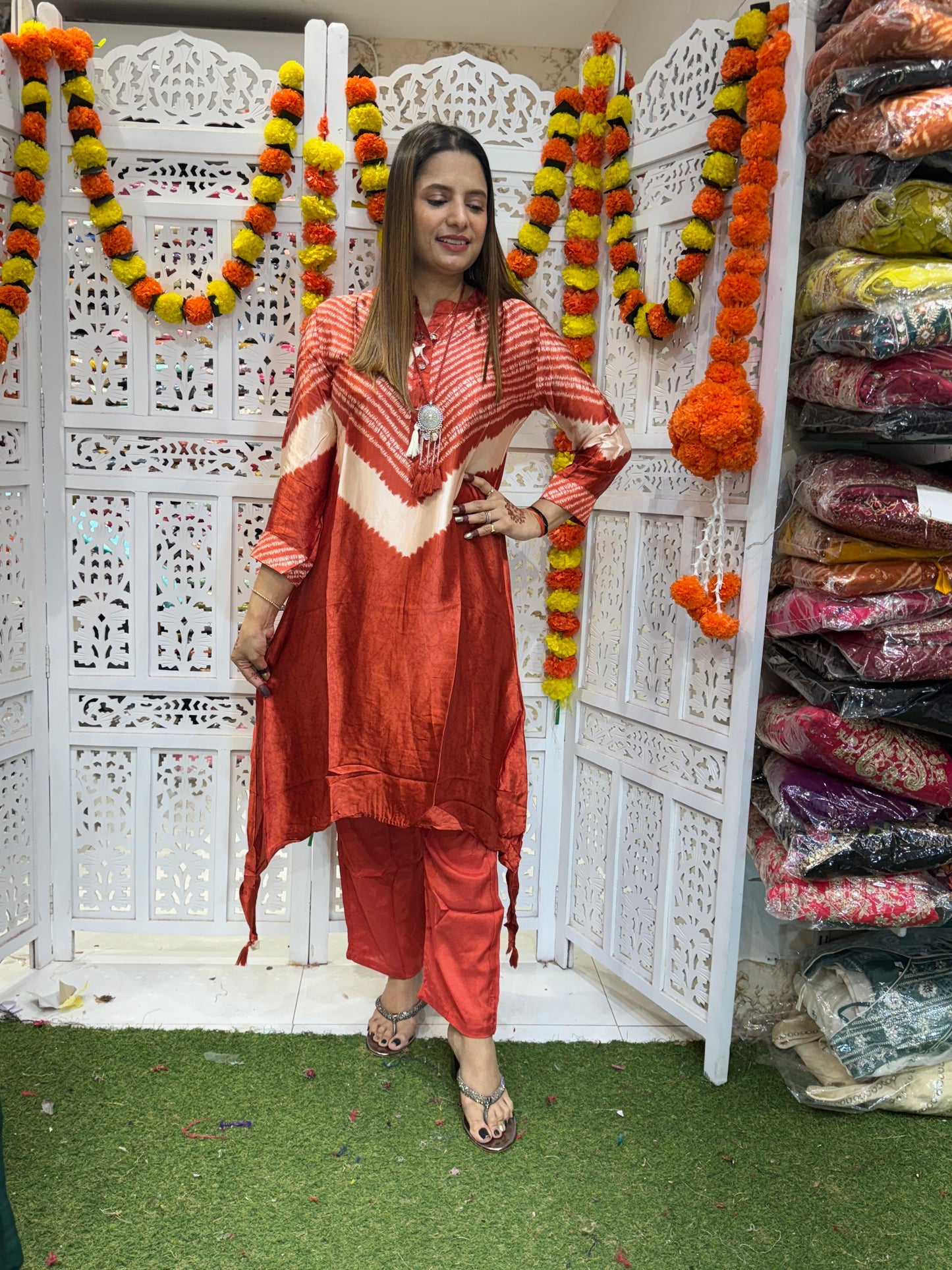 Satin Gaji Orange 2pc Set