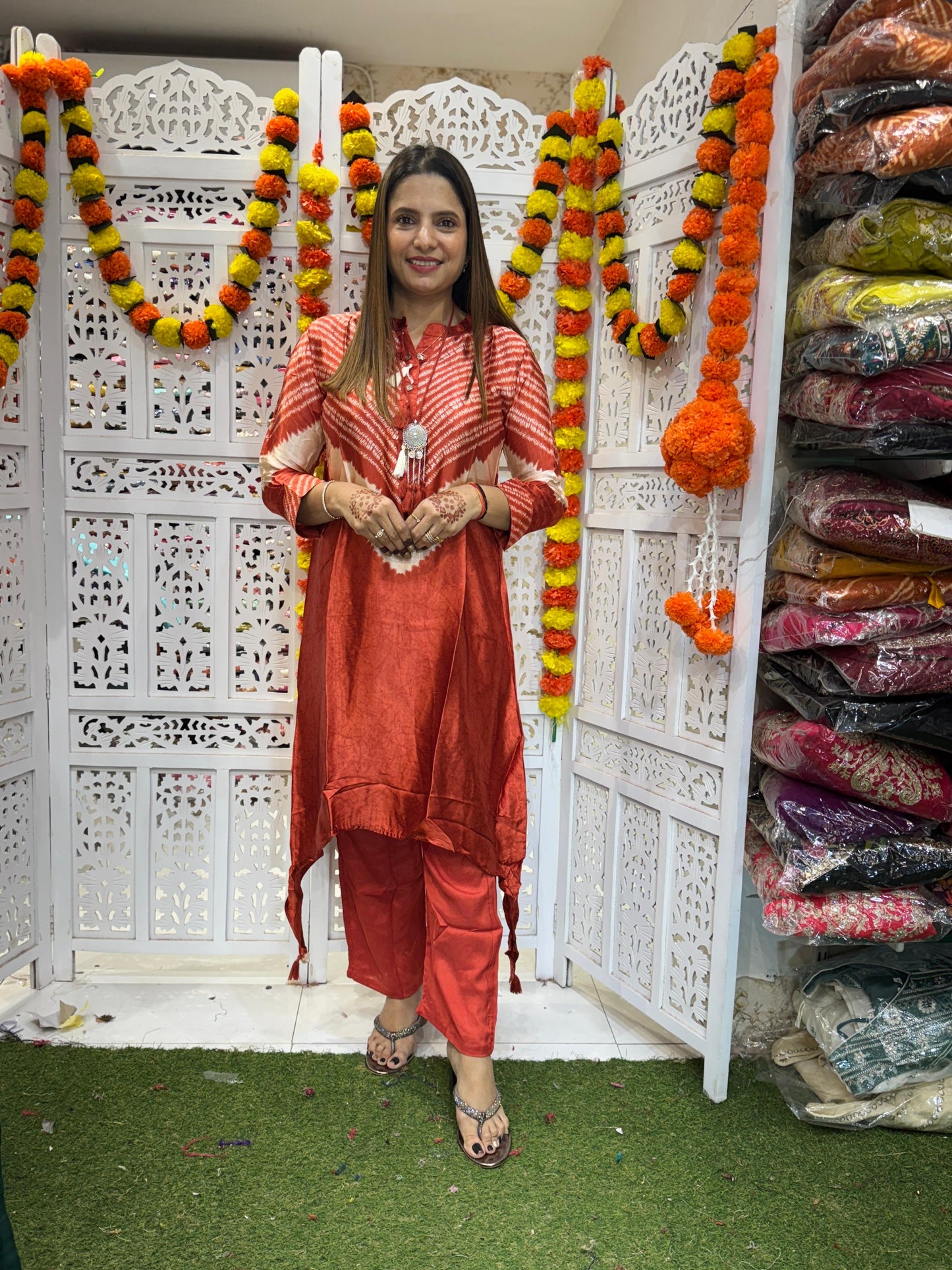 Satin Gaji Orange 2pc Set