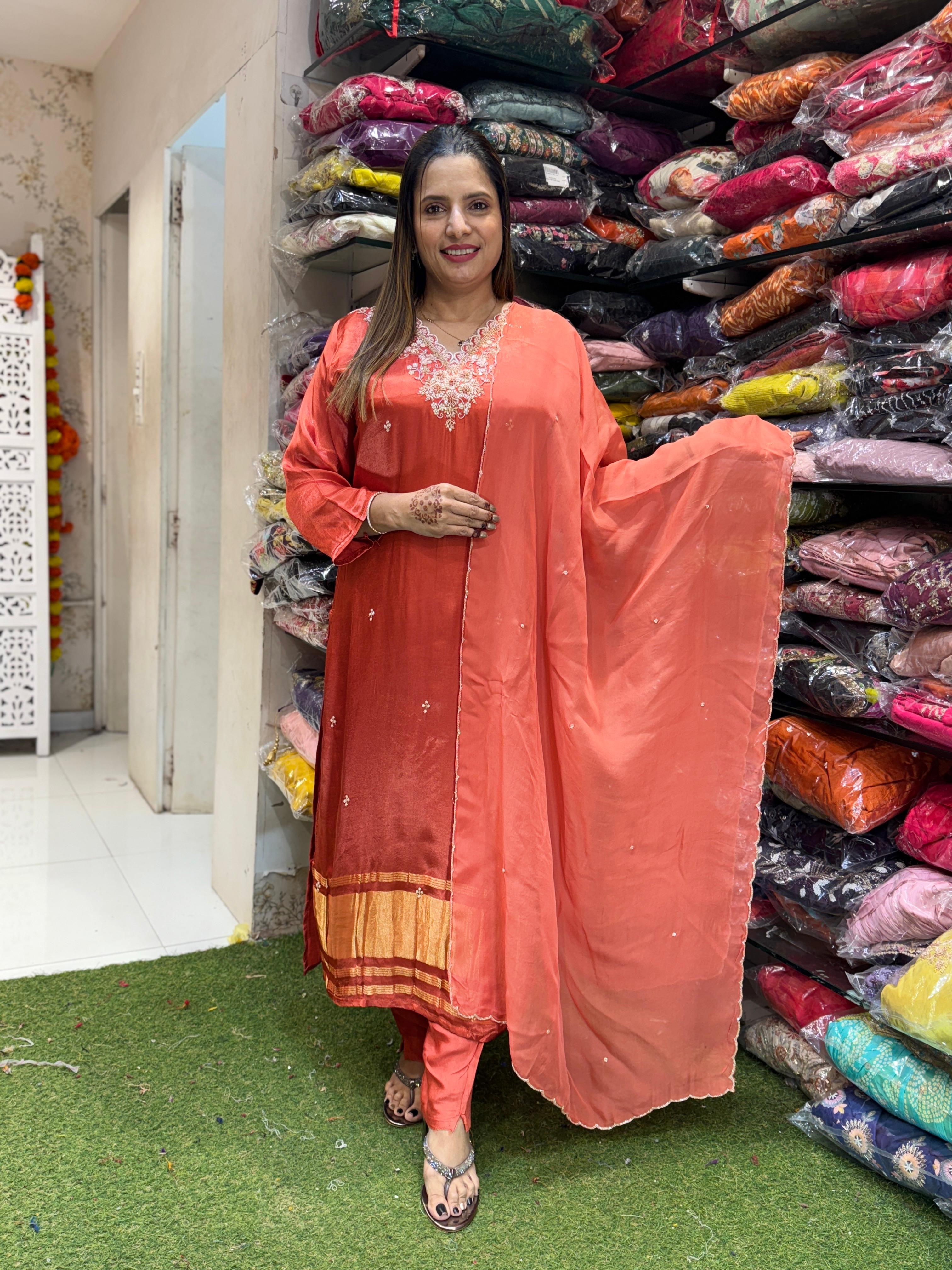 Gaji Silk Orange 3pc Set