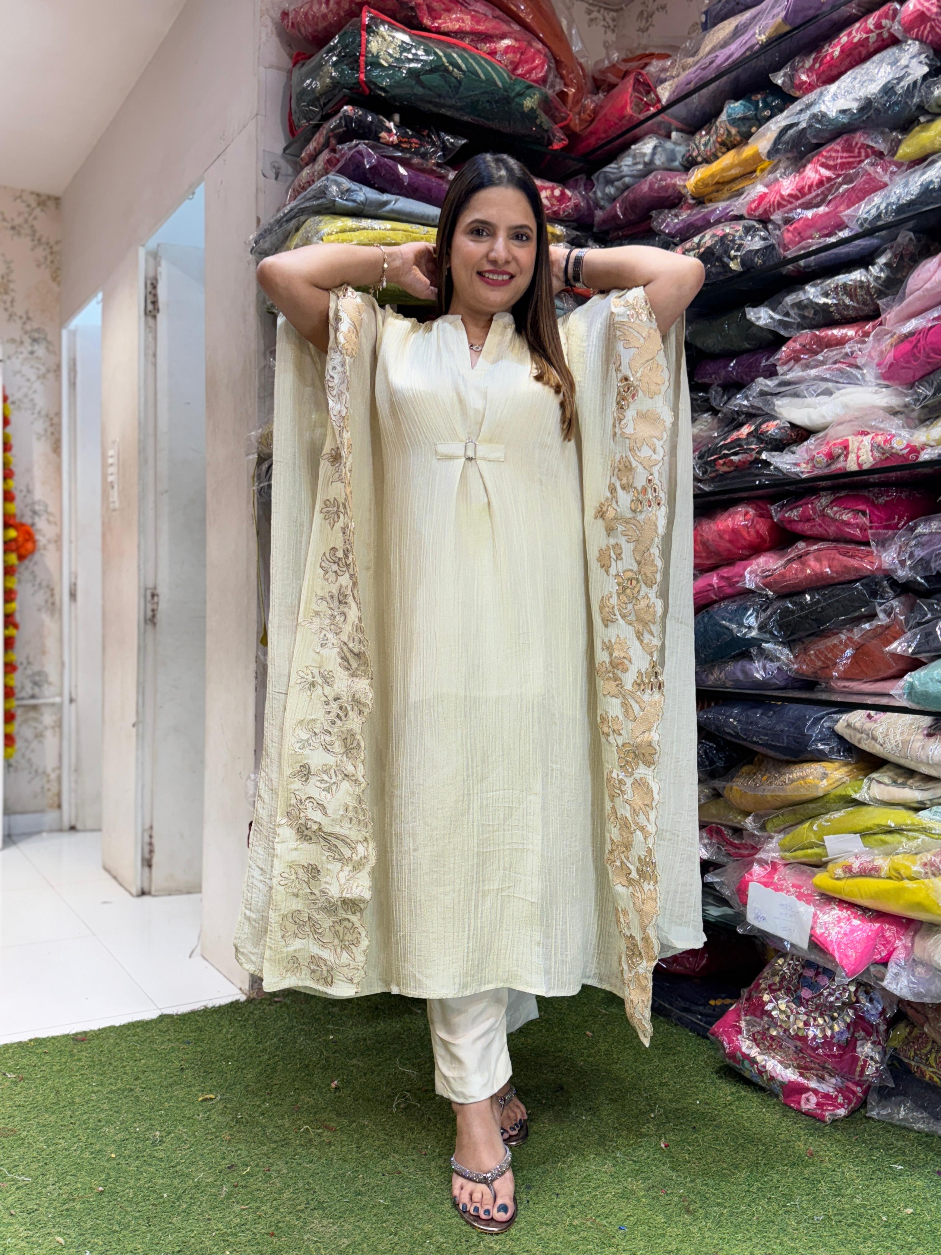 Crush Tissue Kaftan Ivory 2pc Set