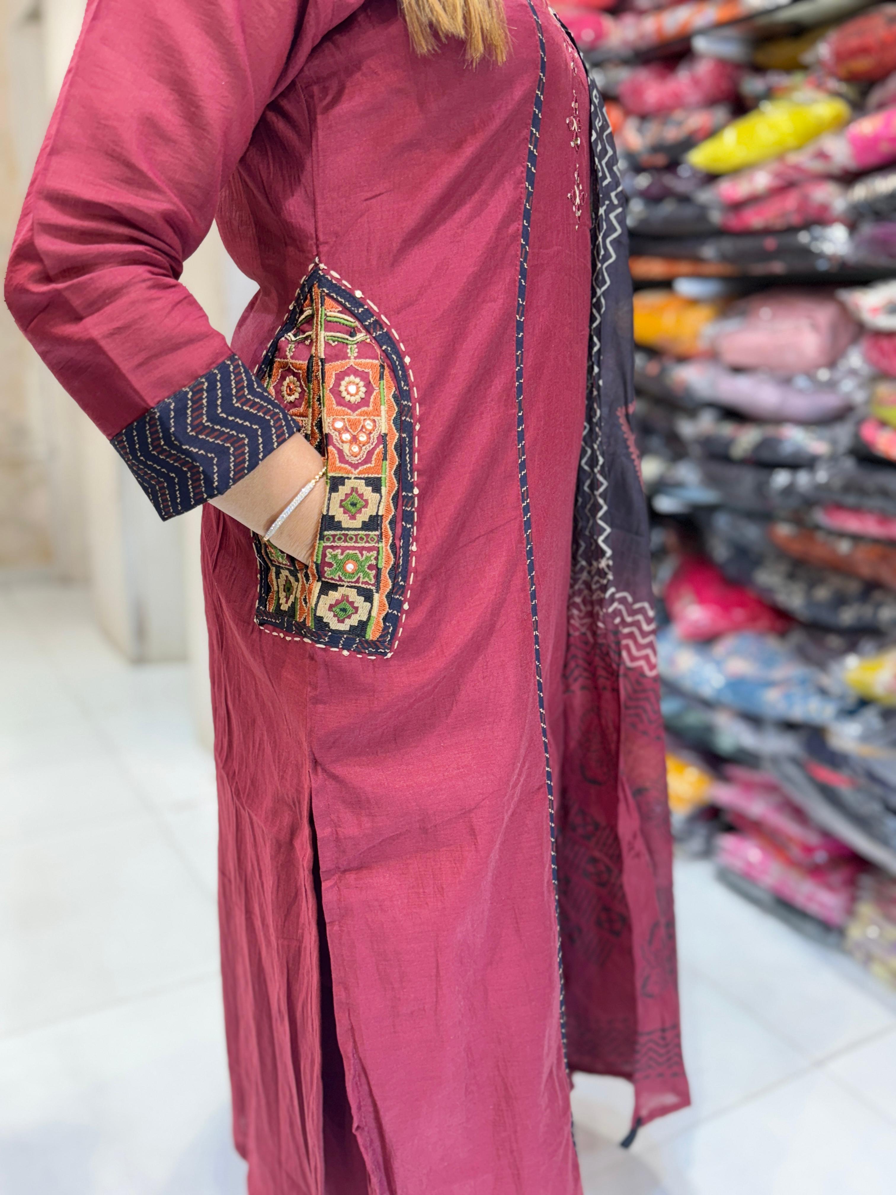 Mull Chanderi Maroon 3pc Set