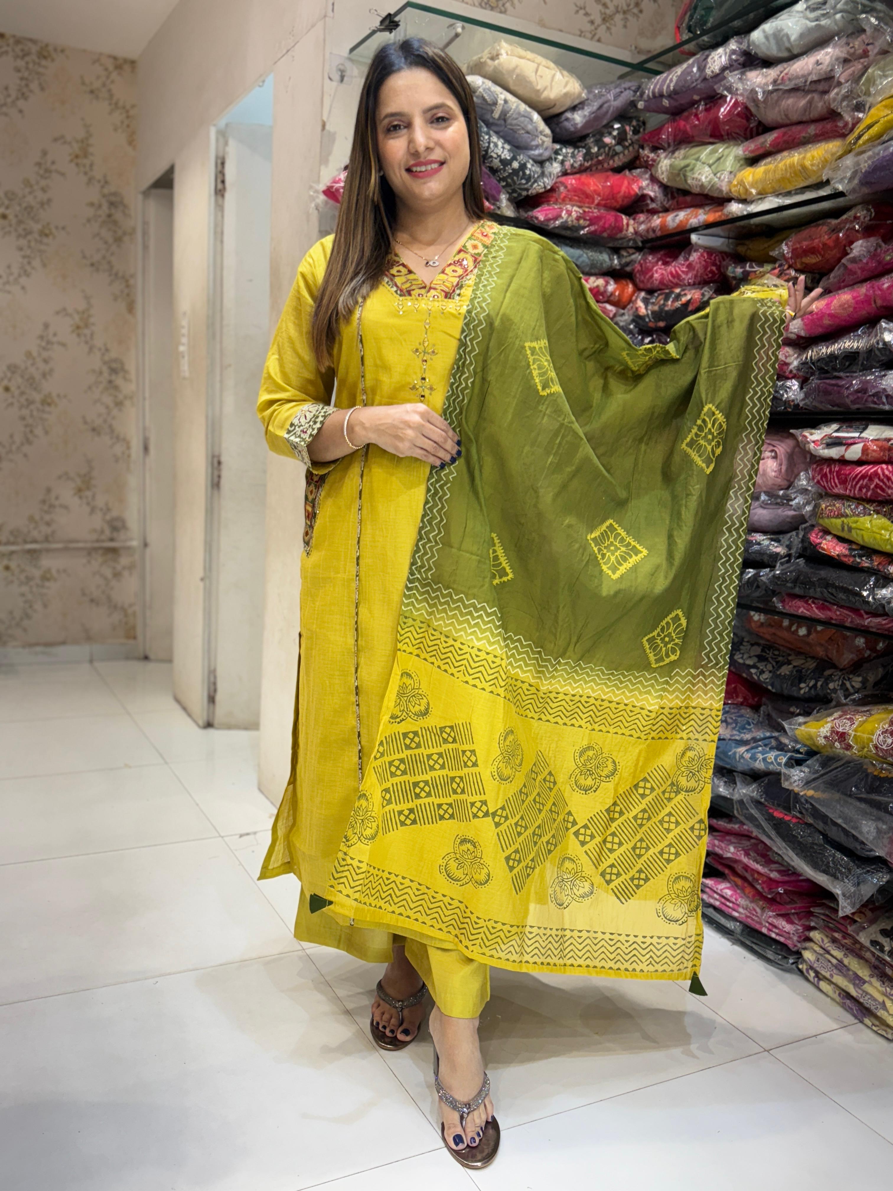 Mull Chanderi Yellow 3pc Set