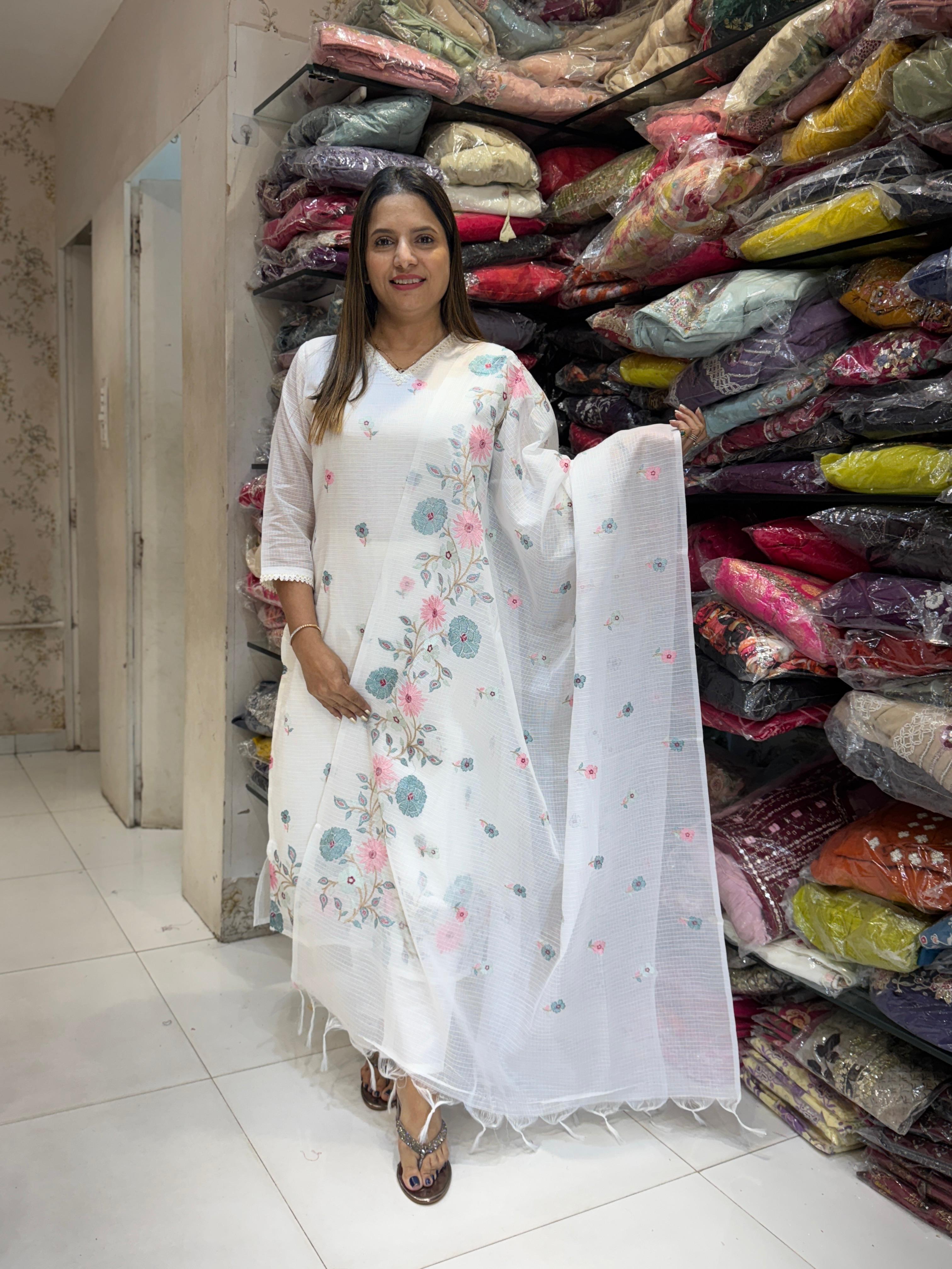 Supernet Kota Doria White 3pc Set