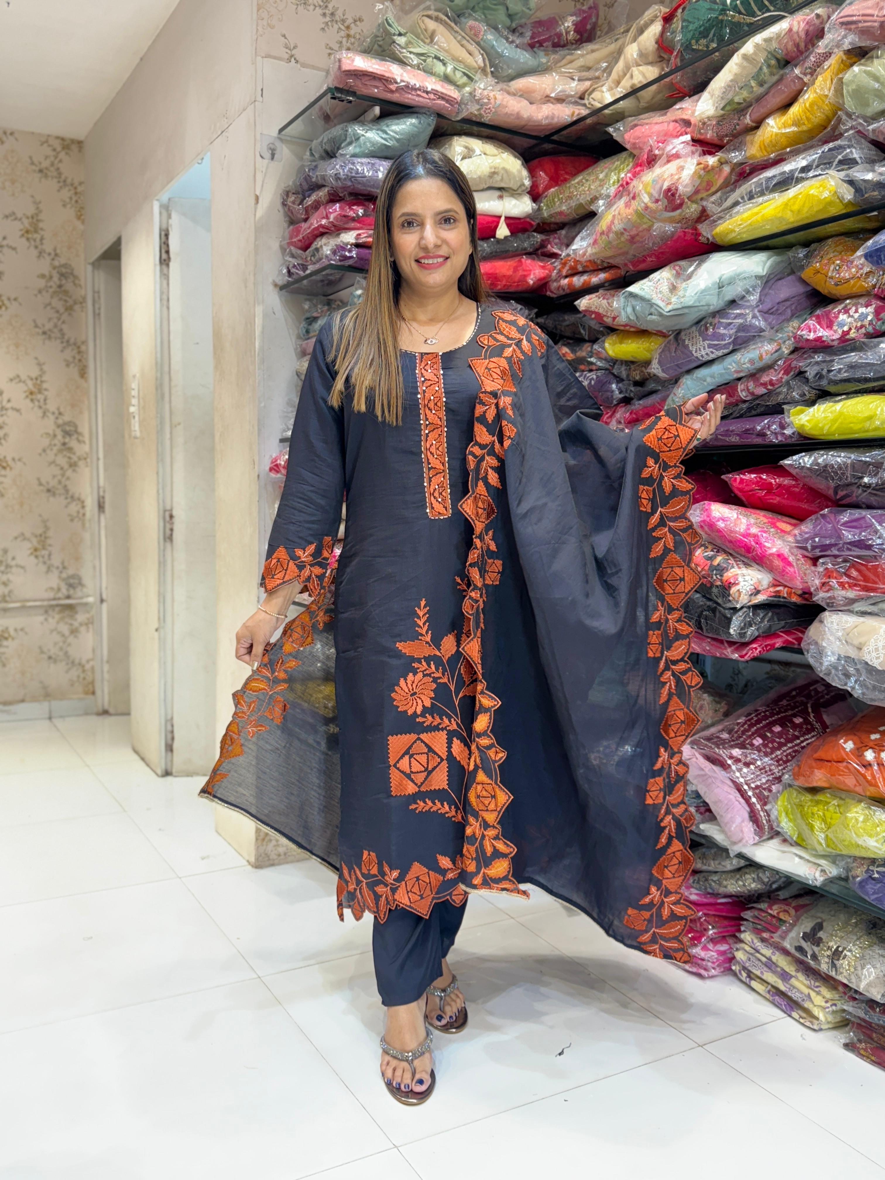 Mull Chanderi Black 3pc Set