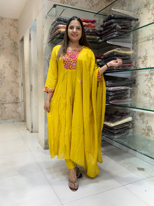 Banaras Mull Chanderi Yellow 3pc Set