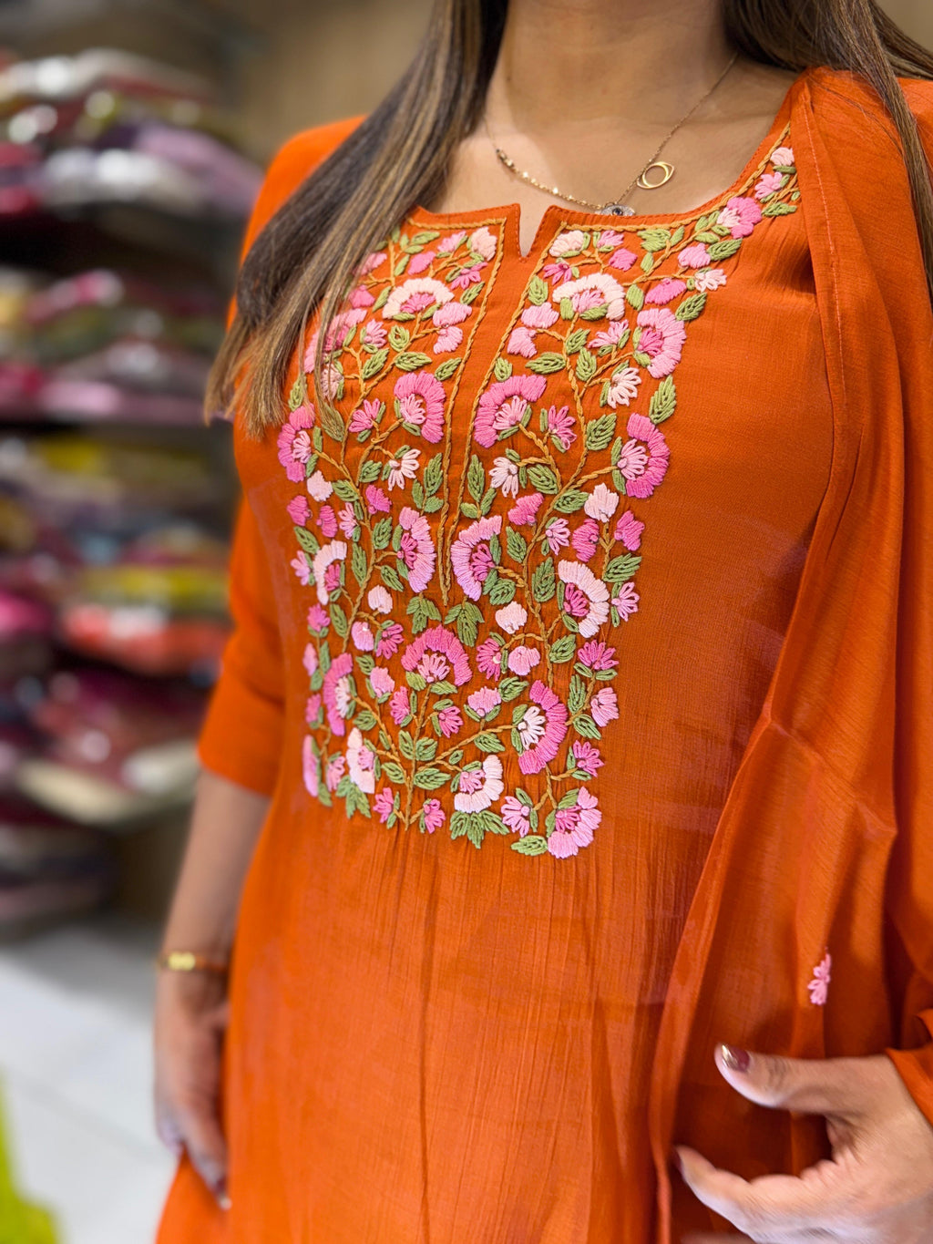 Mull Chanderi Orange 3pc Set