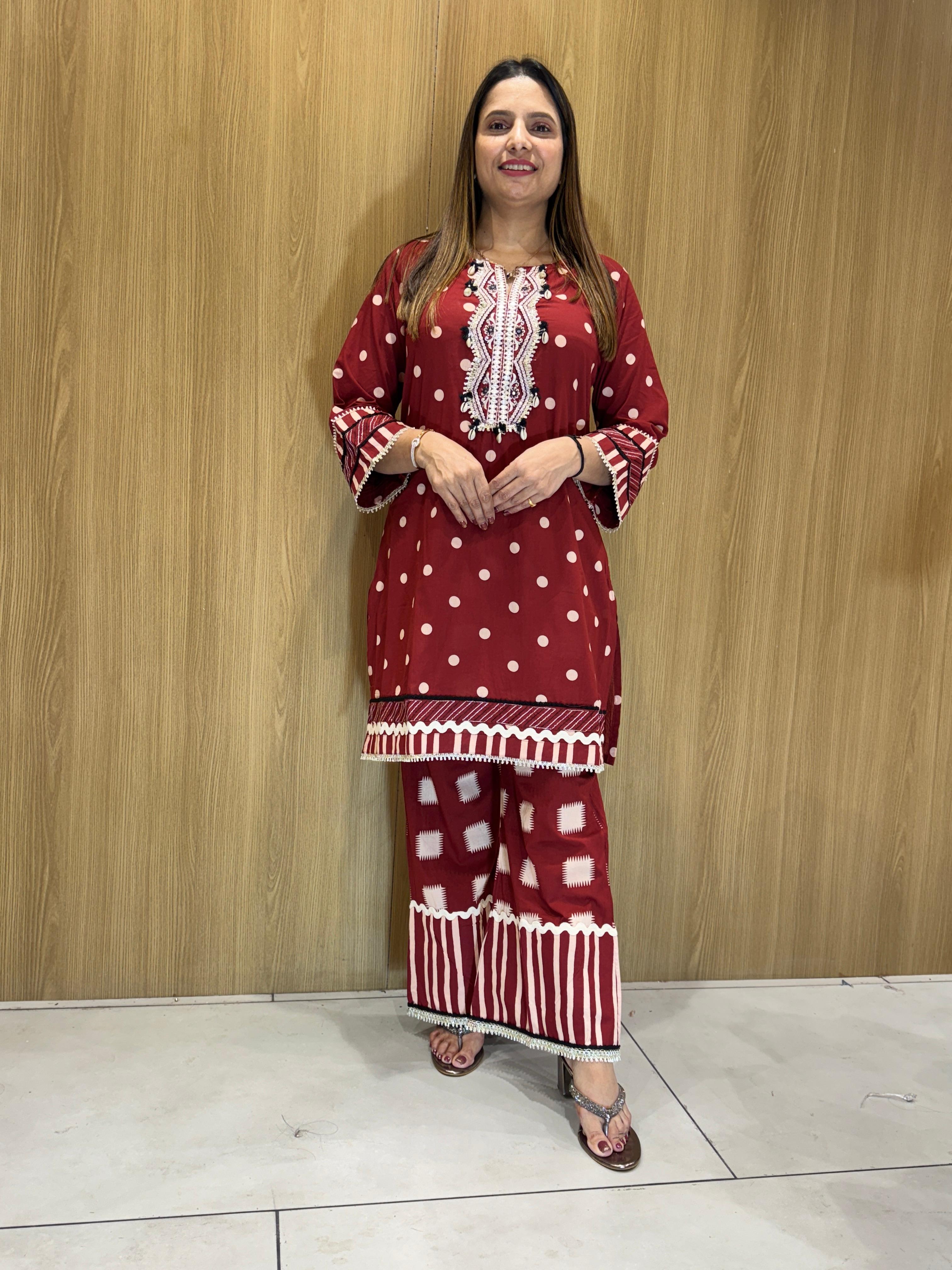 Cotton Maroon 3pc Set