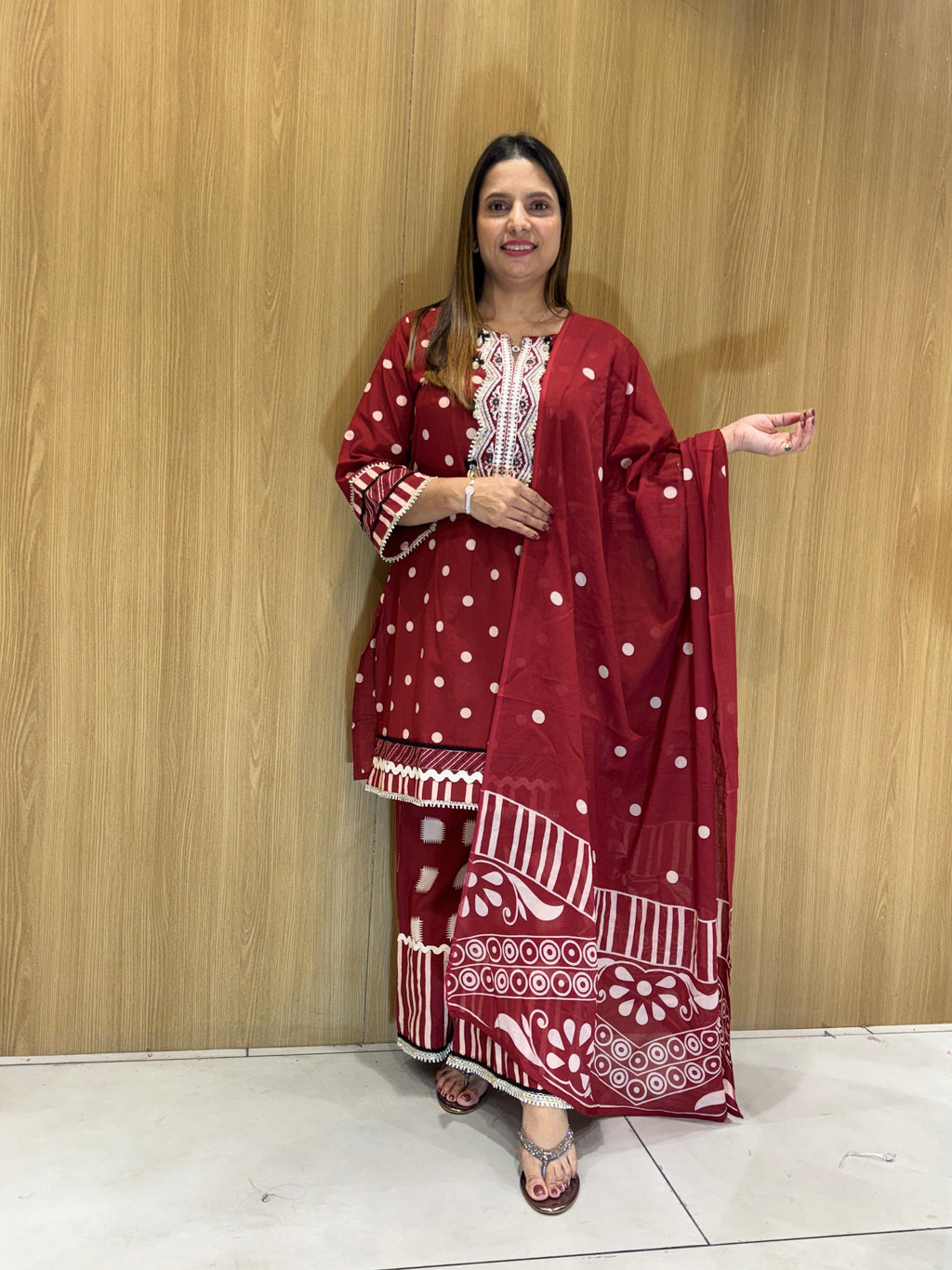 Cotton Maroon 3pc Set