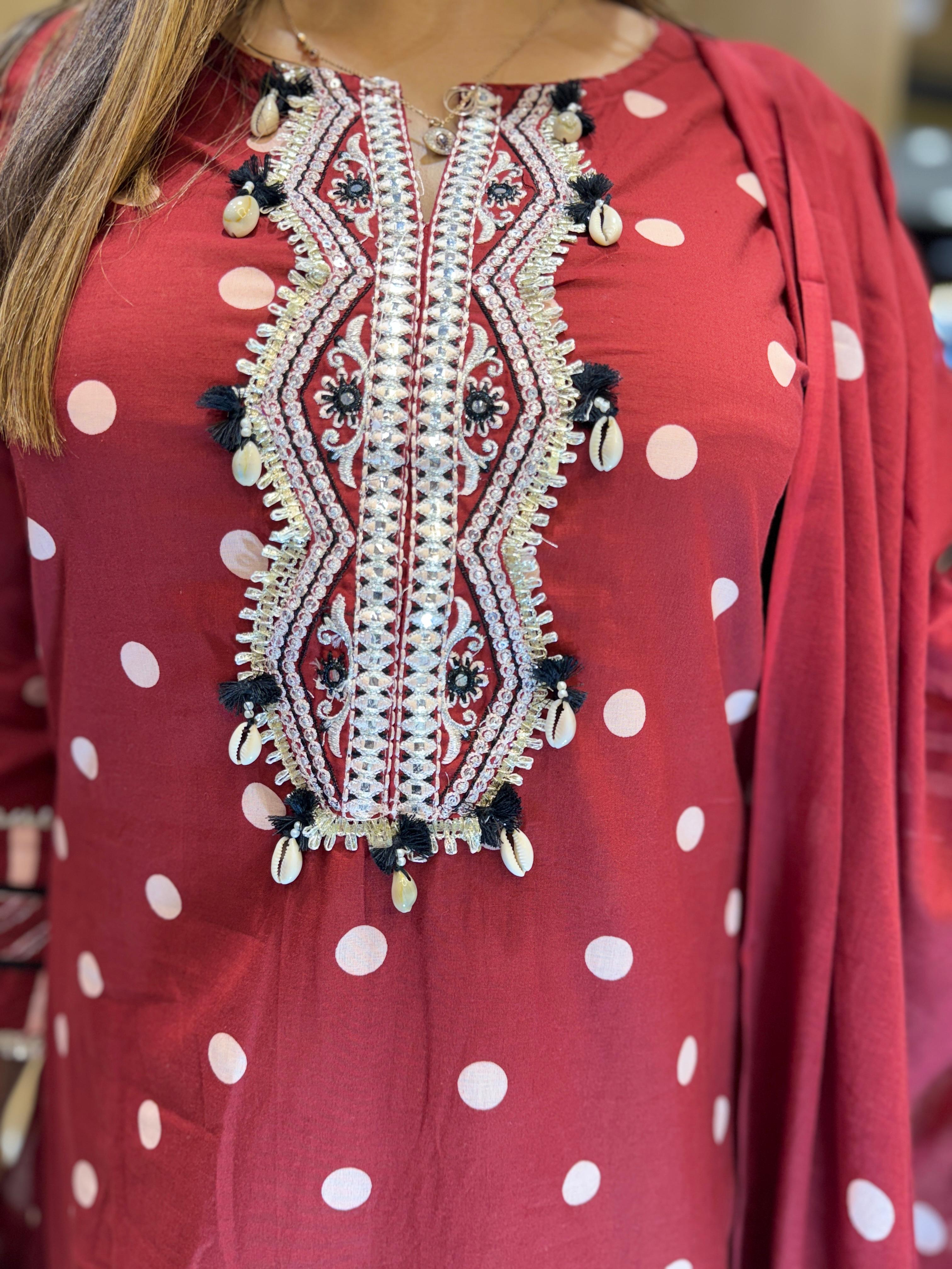 Cotton Maroon 3pc Set