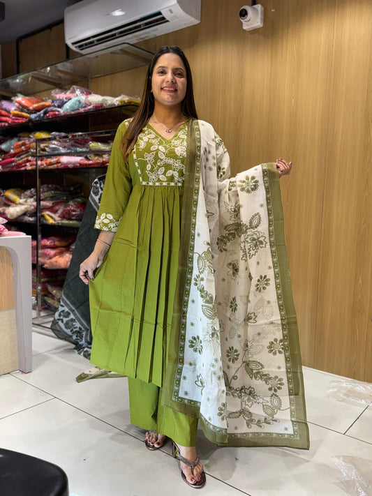 Handloom Mull Cotton Green 3pc Set