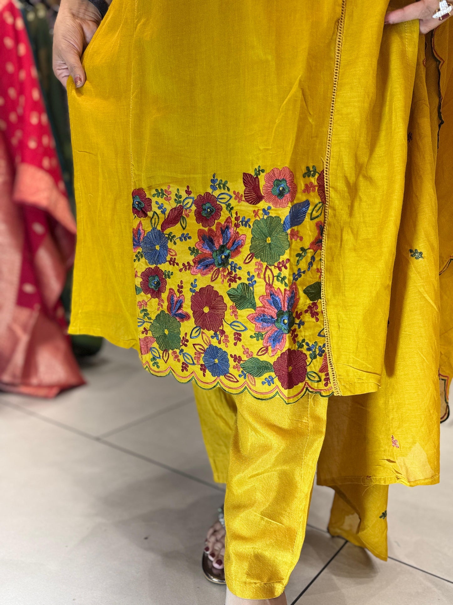 Banaras Mull Chanderi Yellow 3pc Set