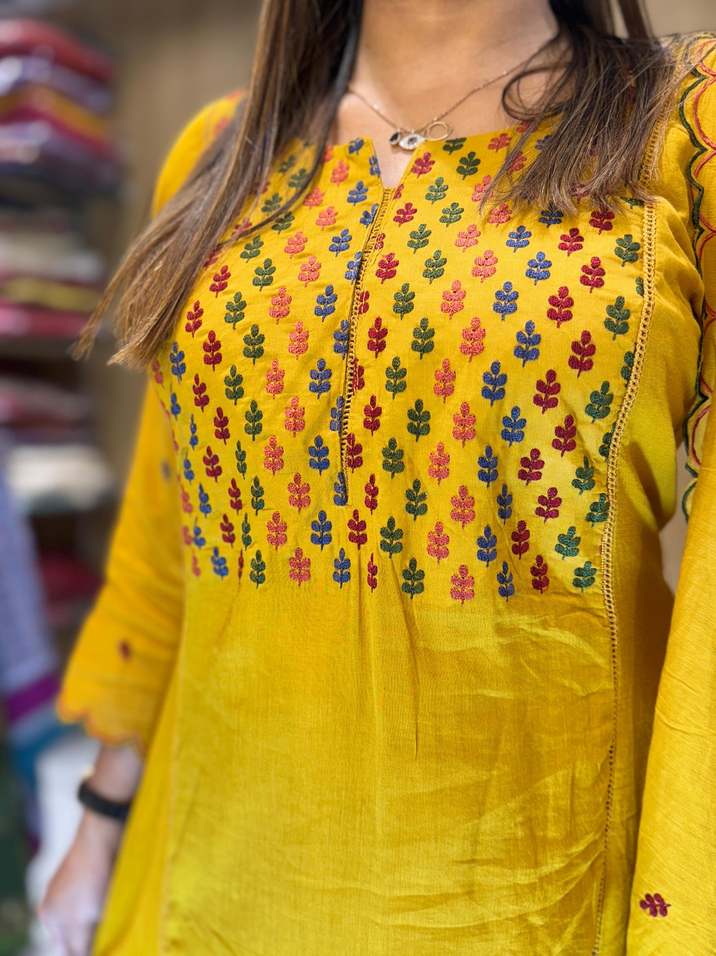 Banaras Mull Chanderi Yellow 3pc Set