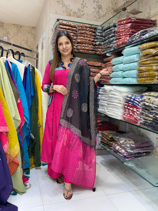 Mull Chanderi Pink 3pc Set