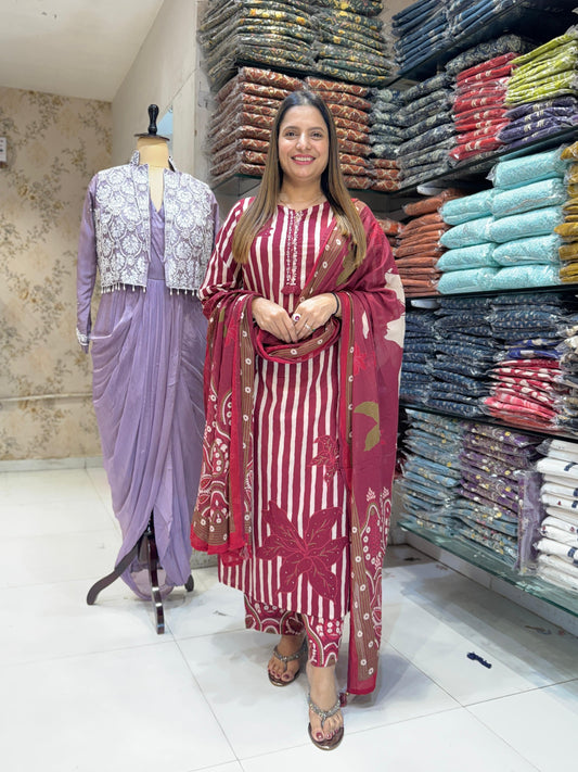 Cotton Maroon 3pc Set