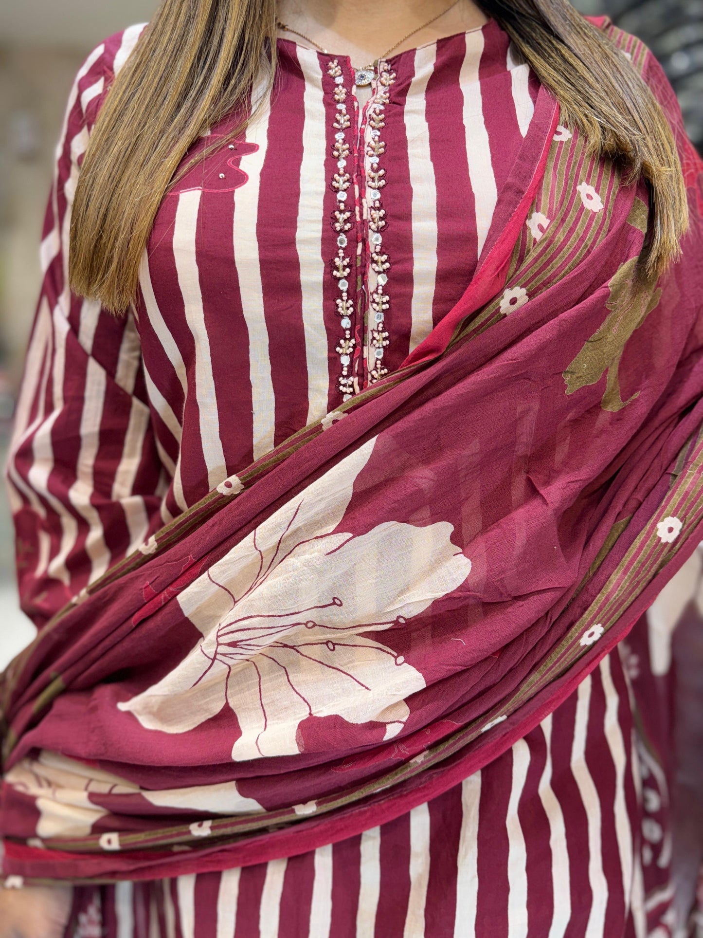 Cotton Maroon 3pc Set