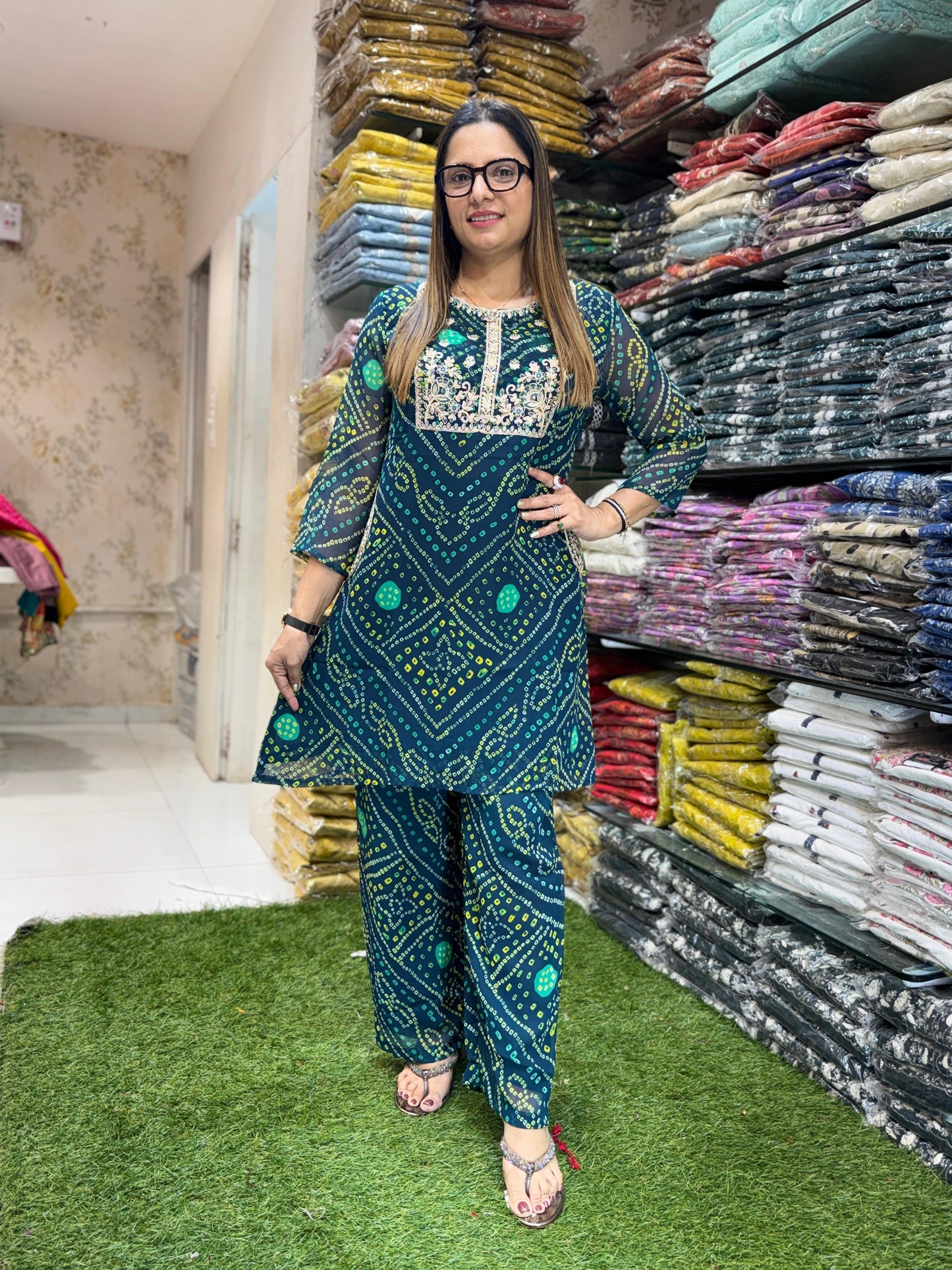 Georgette Bottle Green 2pc Set