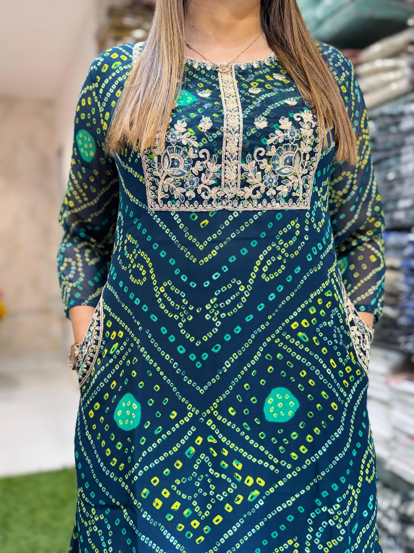 Georgette Bottle Green 2pc Set