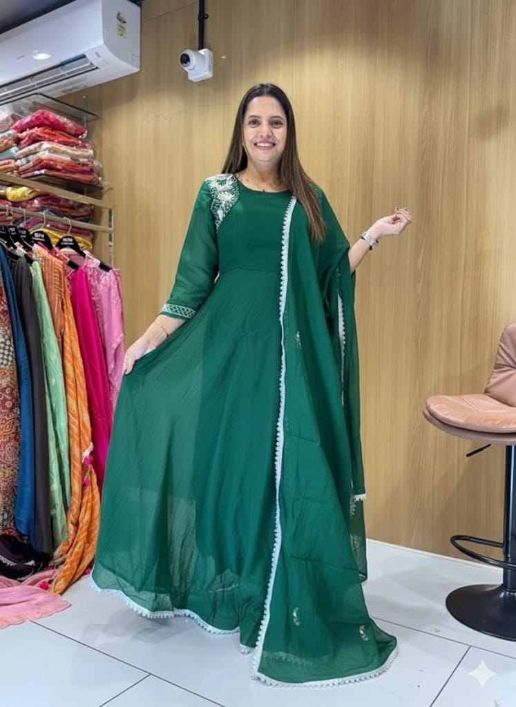 Banaras Mull Chanderi Green 3pc Set