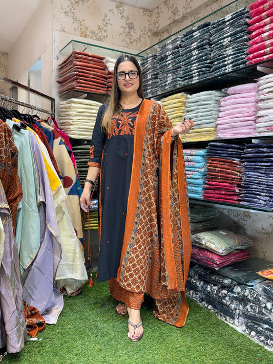 Jaipuri Cotton Black 3pc Set