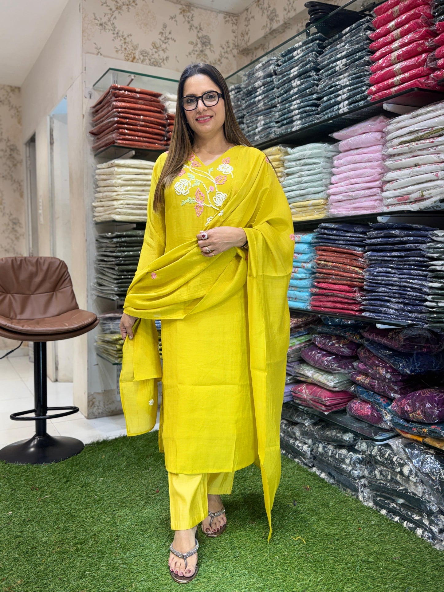 Mull Chanderi Yellow 3pc Set