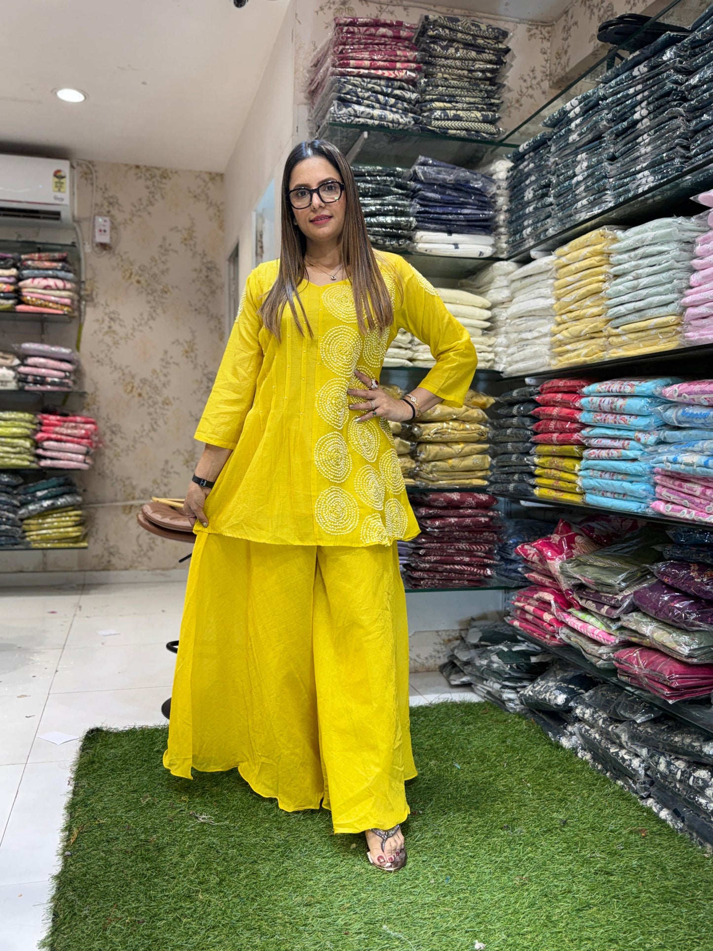 Banaras Mull Chanderi Yellow 2pc Set