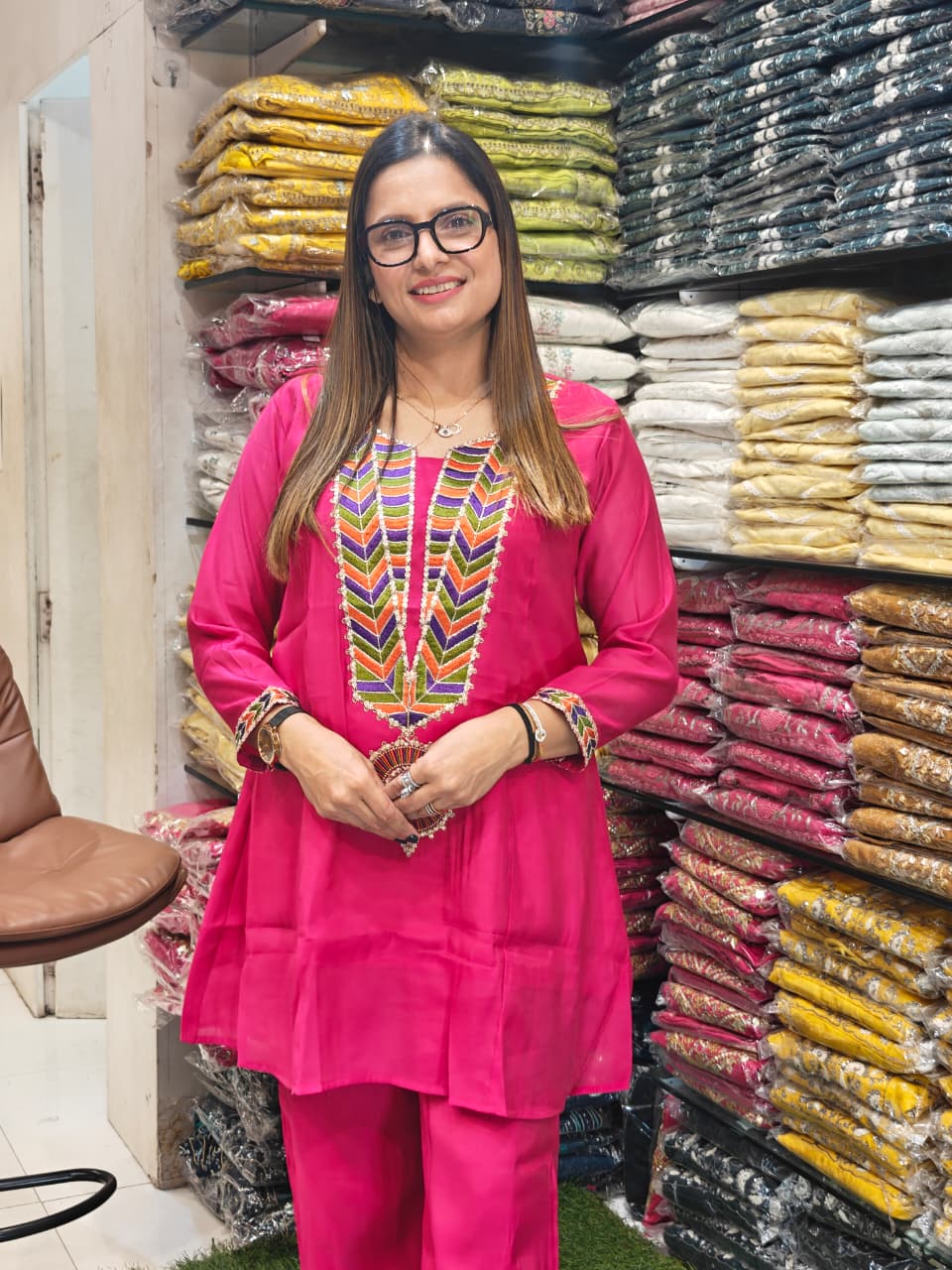 Mull Chanderi Rani Pink 2pc Set