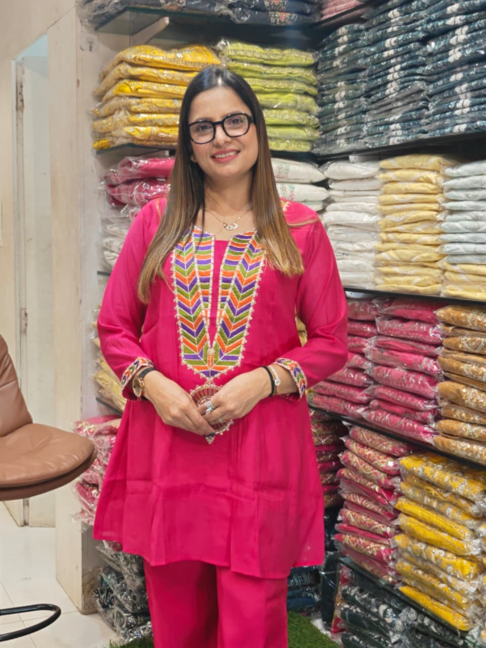 Mull Chanderi Rani Pink 2pc Set