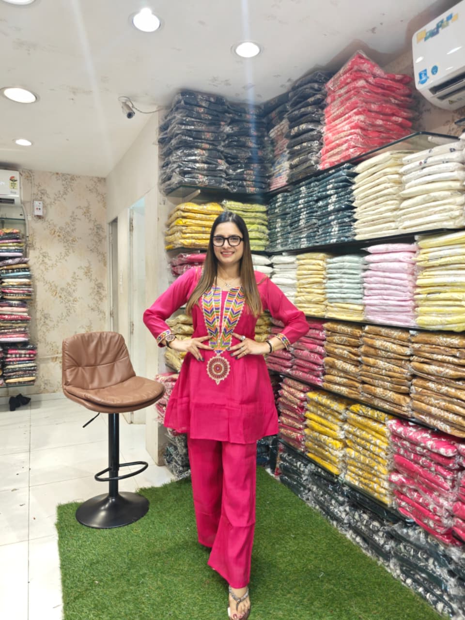 Mull Chanderi Rani Pink 2pc Set