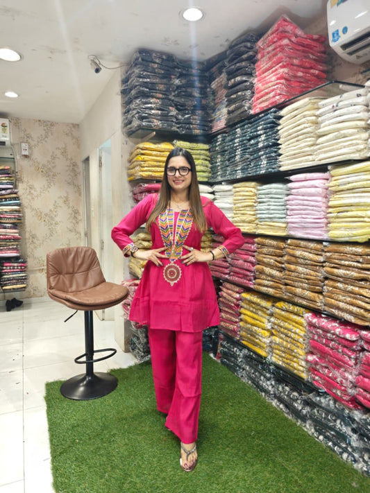 Mull Chanderi Rani Pink 2pc Set