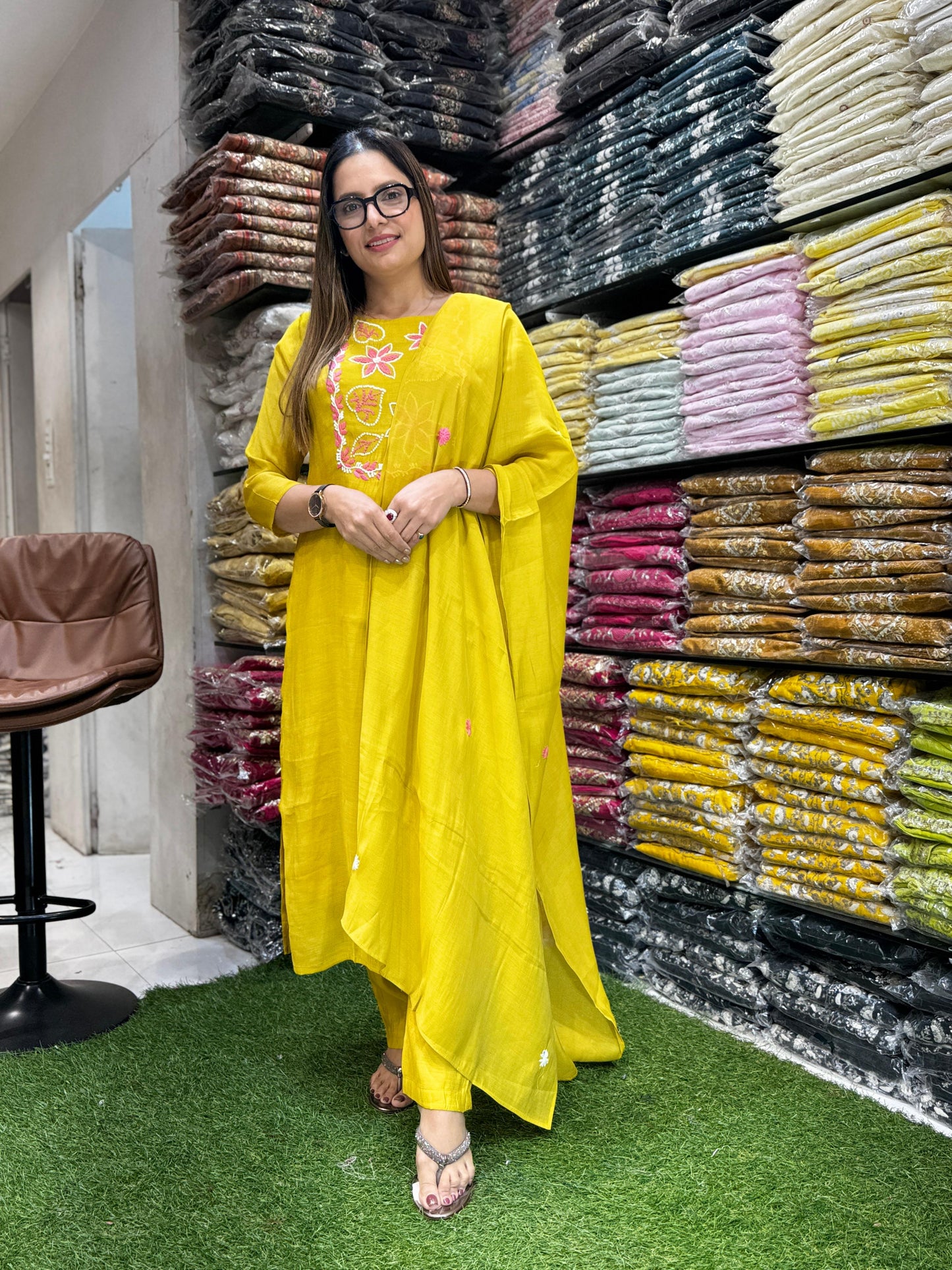 Mull Chanderi Yellow 3pc Set
