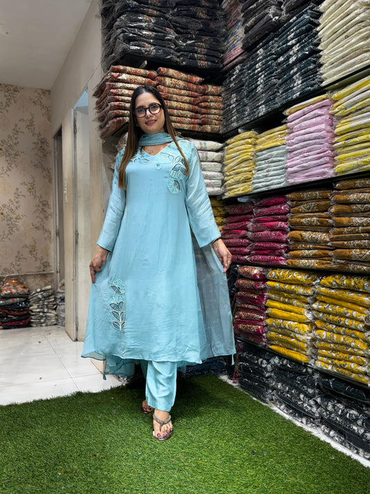 Chinon Sea Green Anarkali 3pc Set