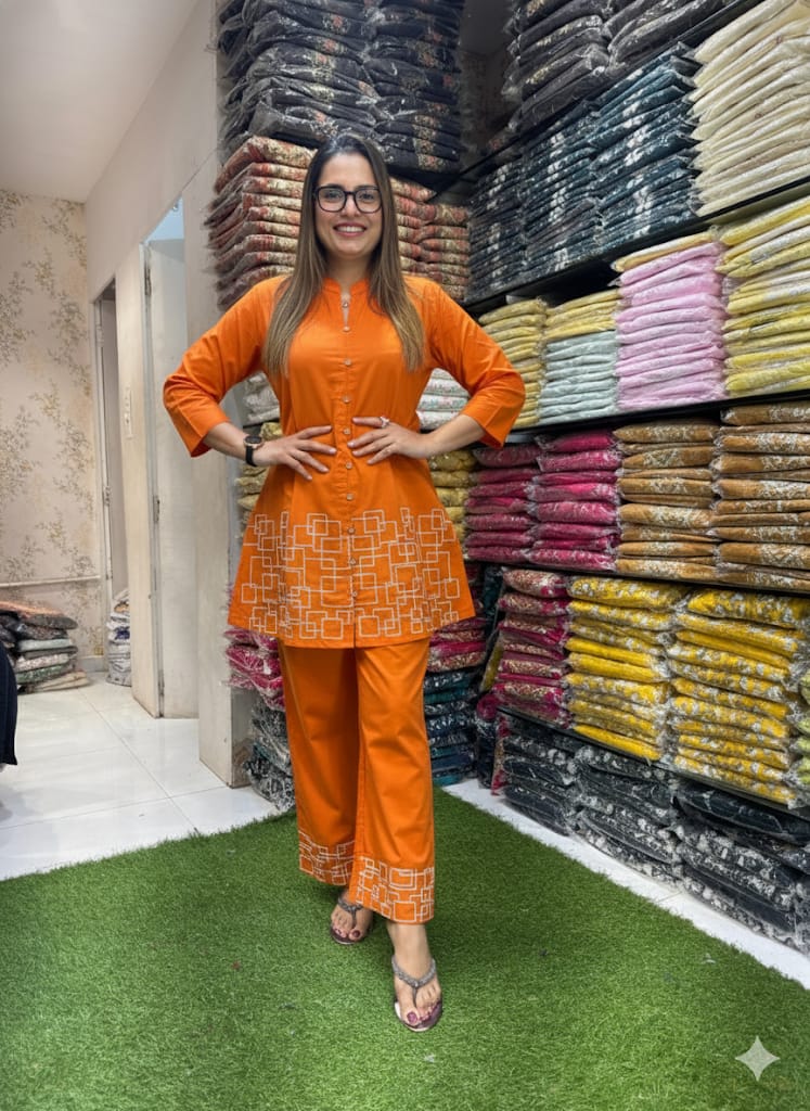 Jaipuri Cotton Orange 2pc Set