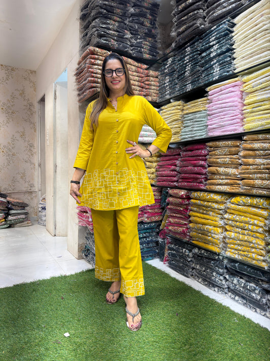 Jaipuri Cotton Yellow 2pc Set