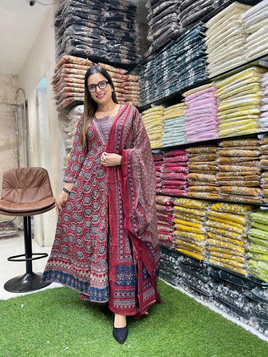 Cotton Maroon 3pc Set