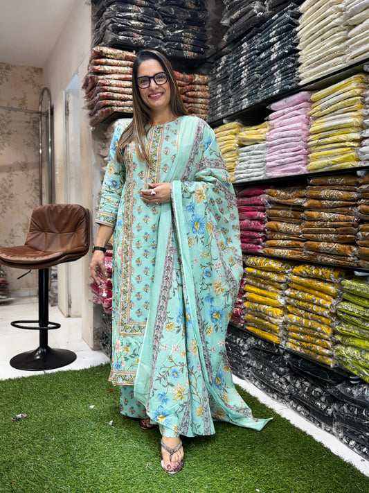 Jaipuri Cotton Green 3pc Set